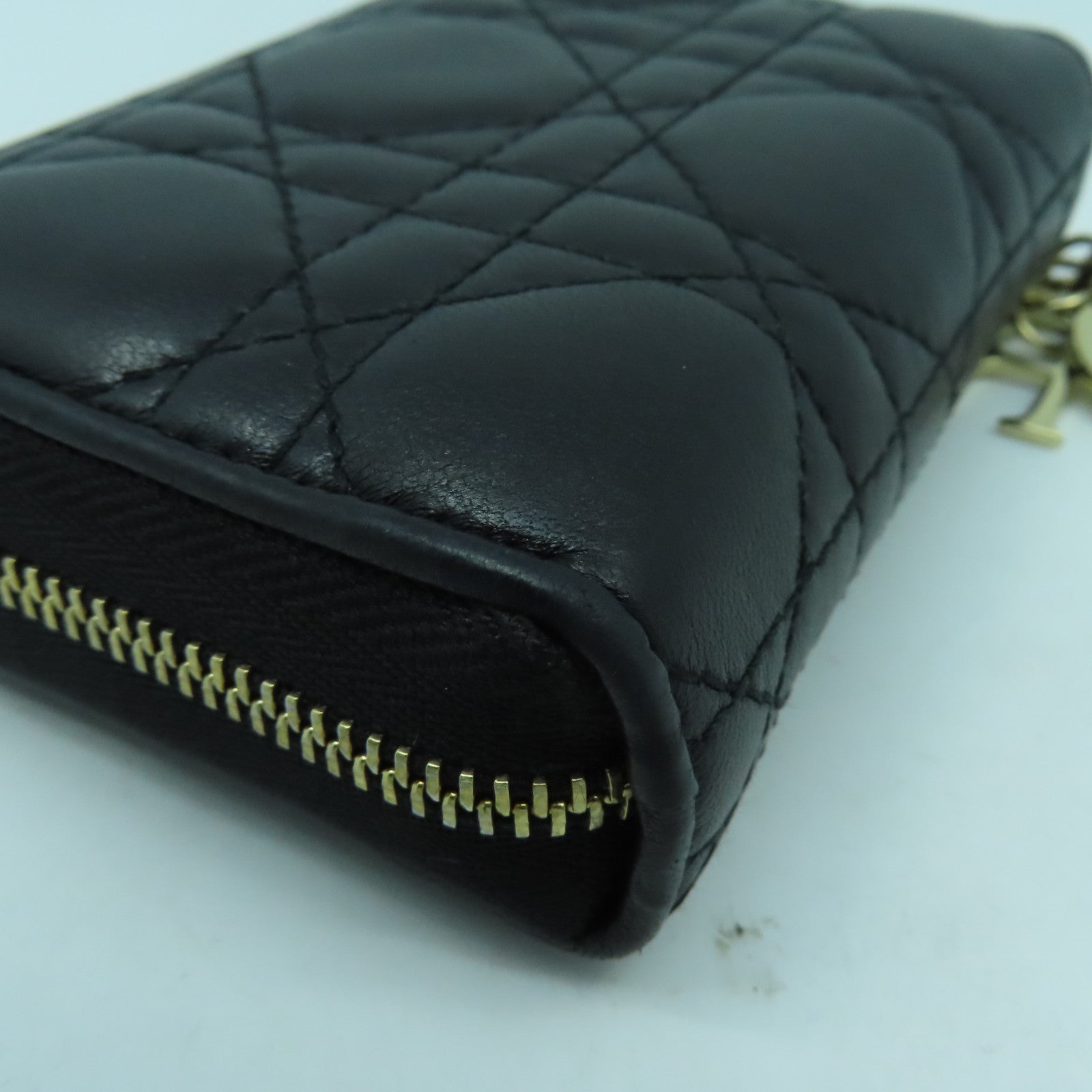 Dior 羊皮皮革Lady Dior Voyageur Small Coin Purse金扣零錢包黑色