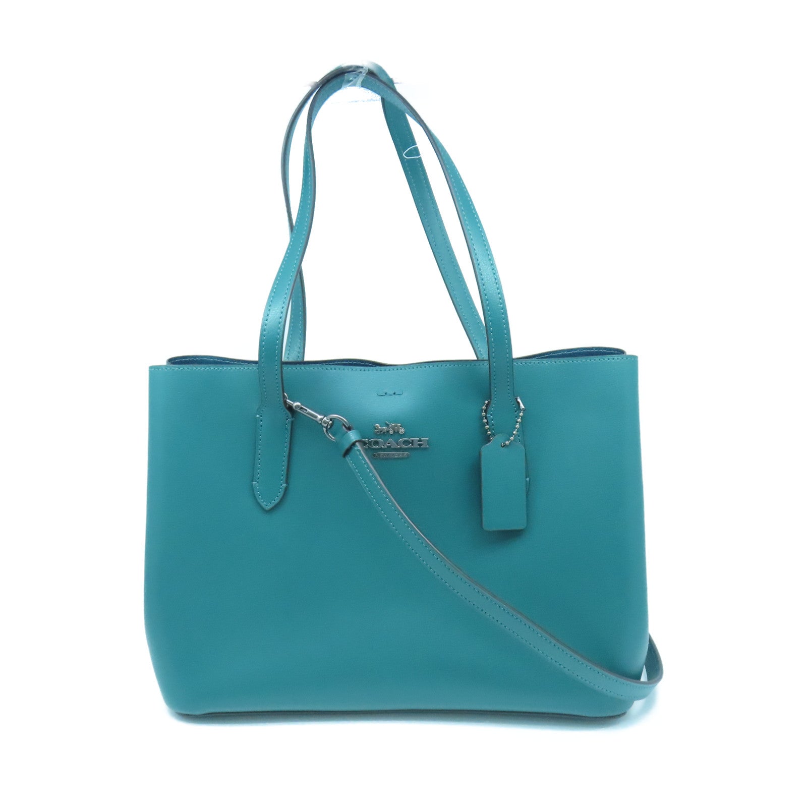 COACH 牛皮皮革Tote Bag銀扣手挽肩背兩用袋綠色