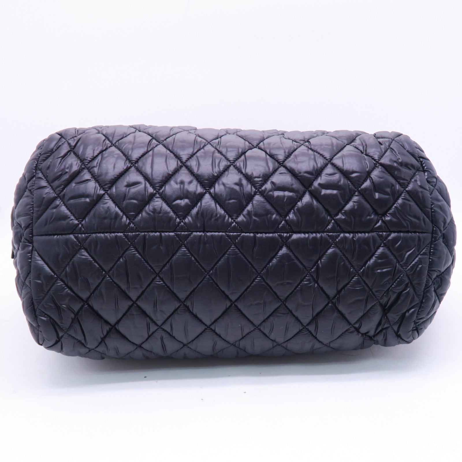 CHANEL 菱格尼龙Coco Cocoon银扣肩背袋黑色
