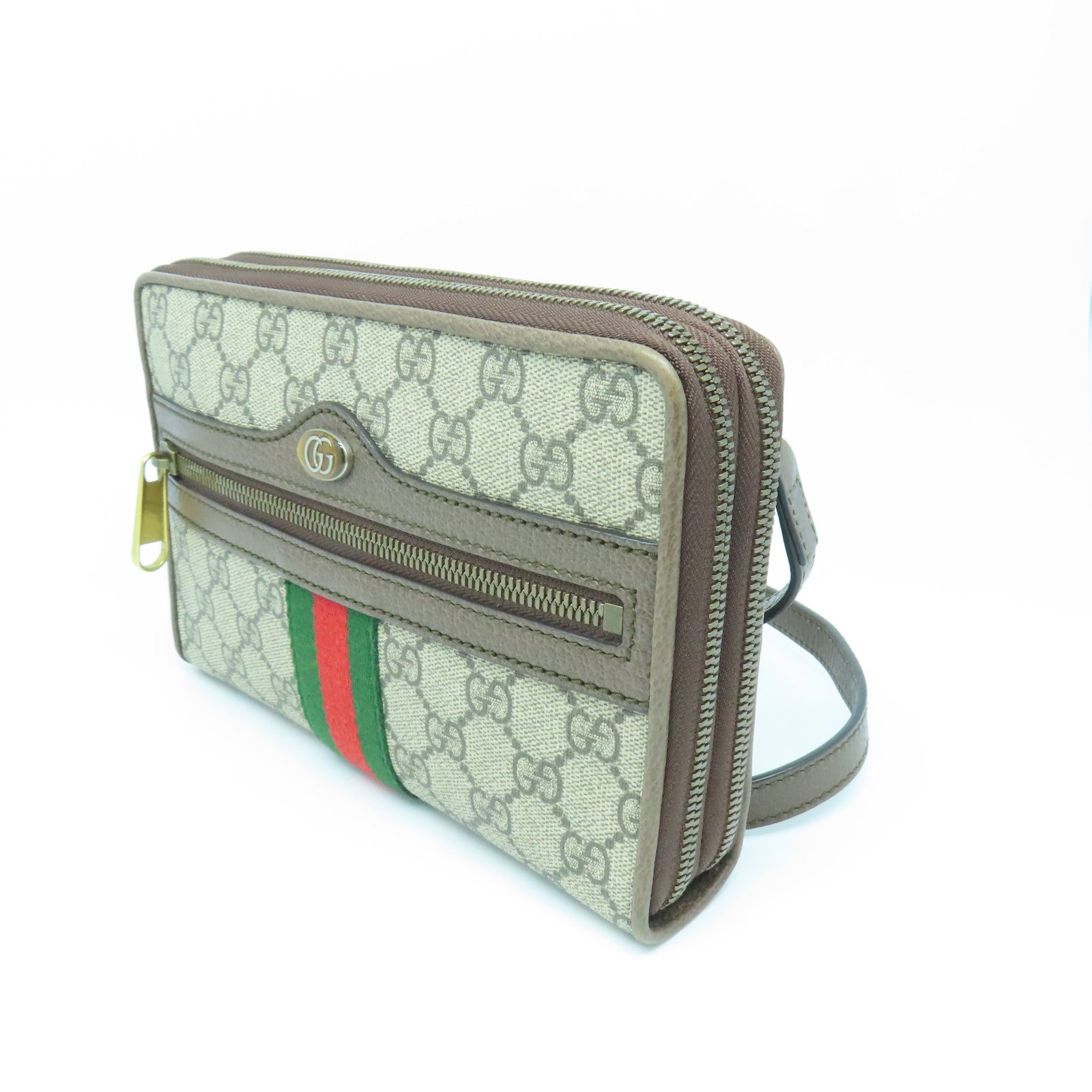 GUCCI 塗層帆布/牛皮皮革Ophidia Shoulder Bag金扣肩背袋啡色