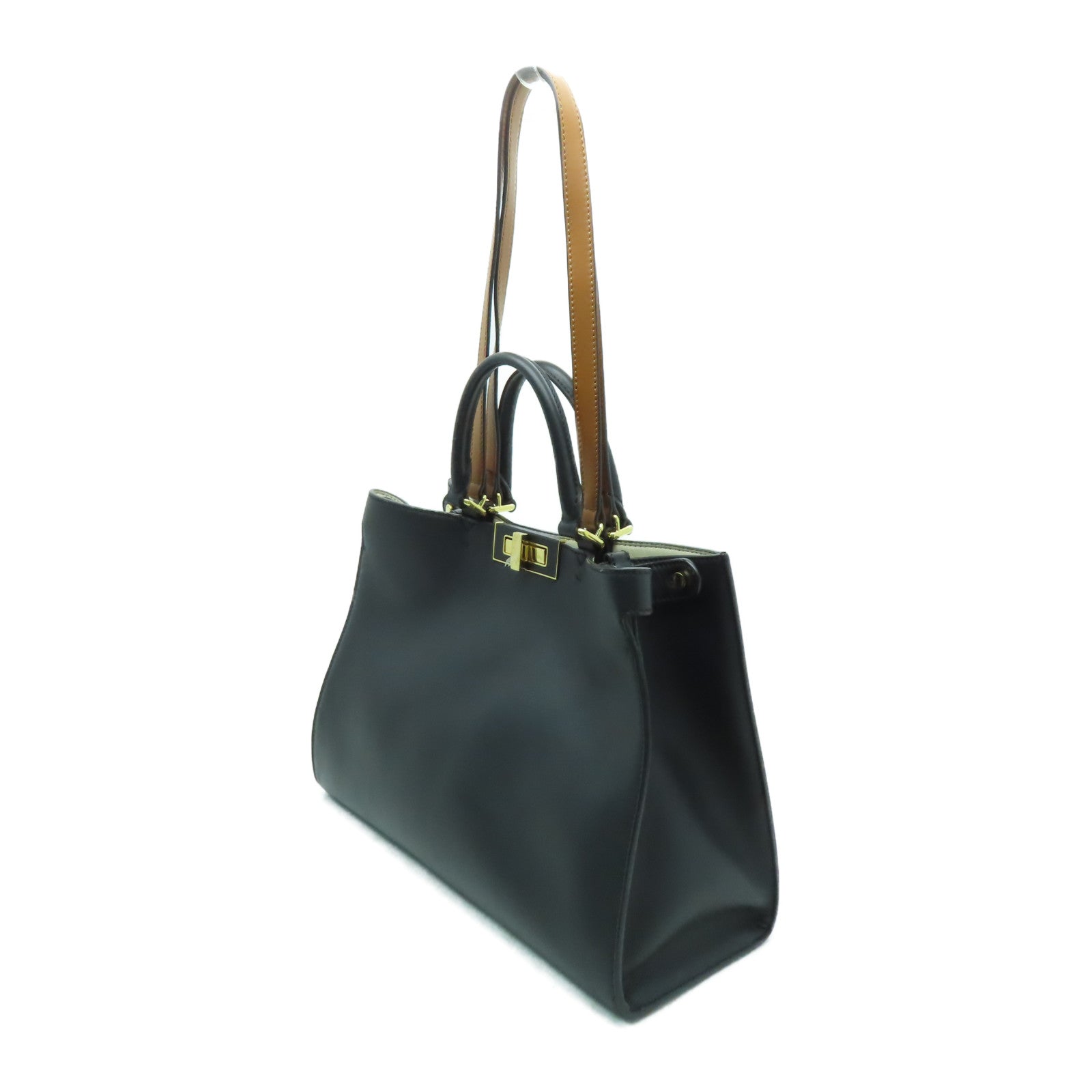 FENDI 牛皮皮革Peekaboo金扣手挽肩背兩用袋黑色