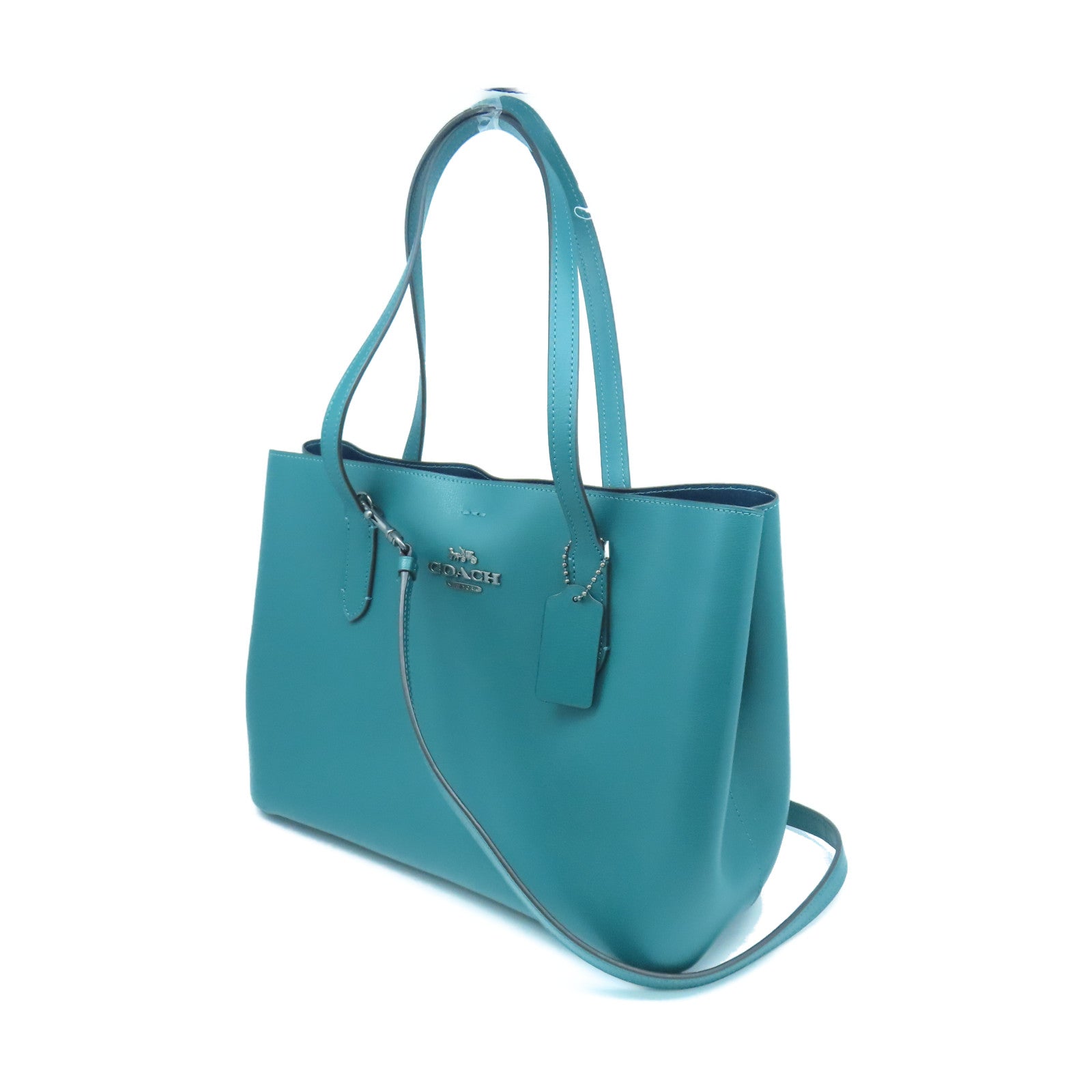 COACH 牛皮皮革Tote Bag銀扣手挽肩背兩用袋綠色