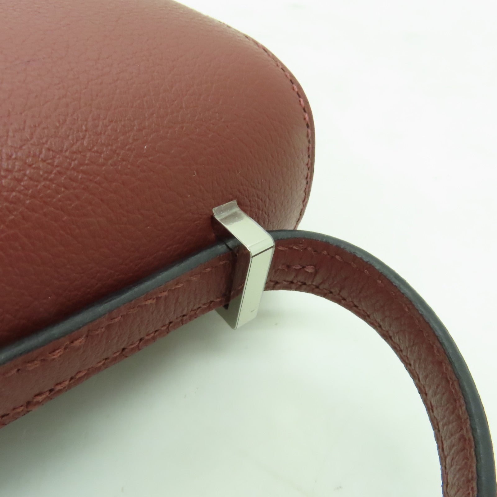 HERMES 【激減優惠】Clemence皮革Constance Mini銀扣肩背袋Rough Sellier酒紅色
