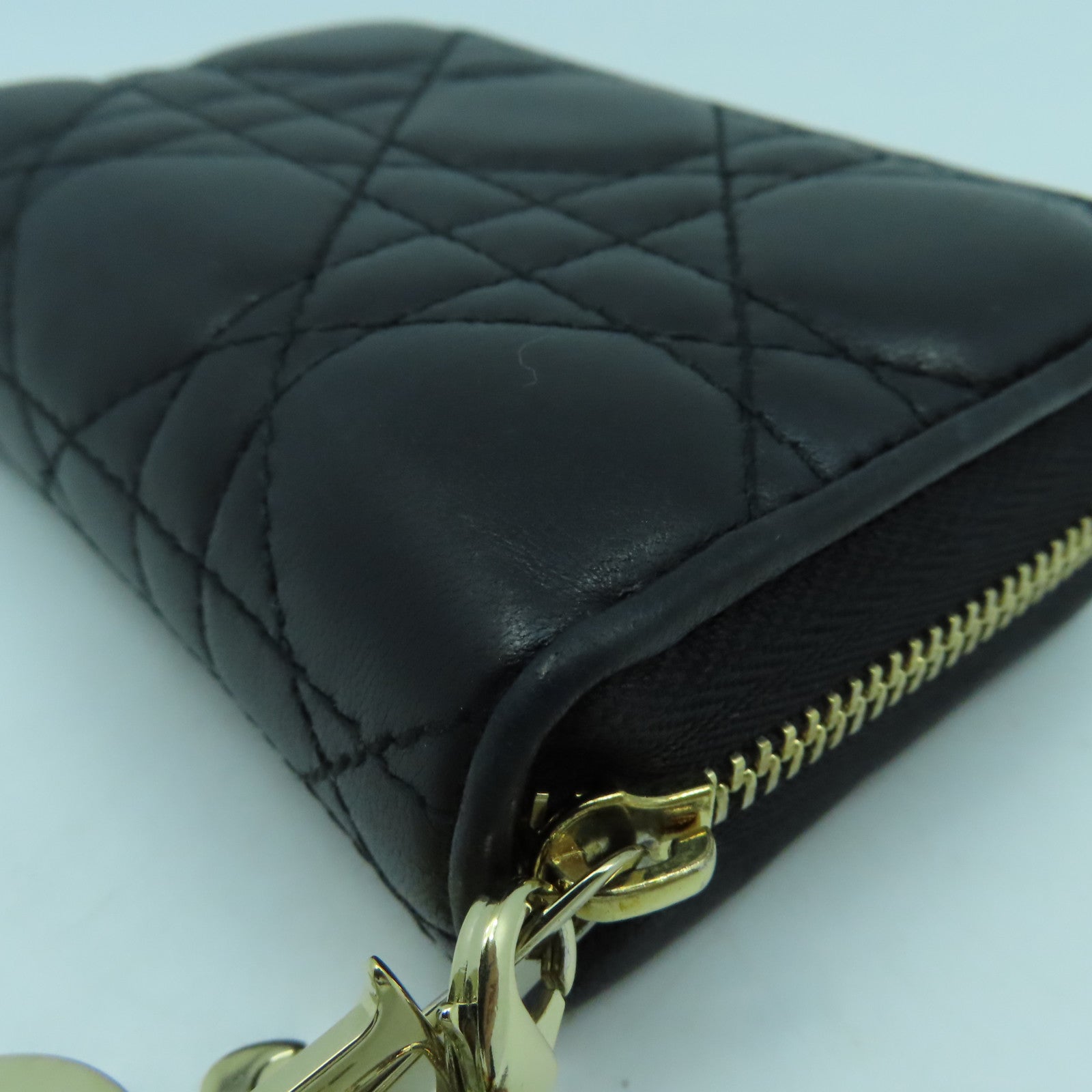 Dior 羊皮皮革Lady Dior Voyageur Small Coin Purse金扣零錢包黑色