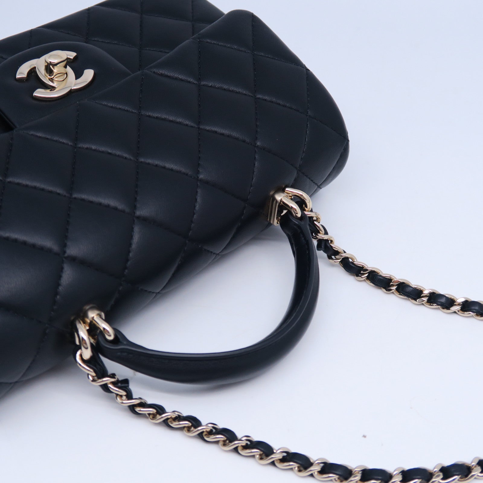 CHANEL 菱格羊皮皮革2 Way Shoulder Bag金扣手挽肩背兩用袋黑色