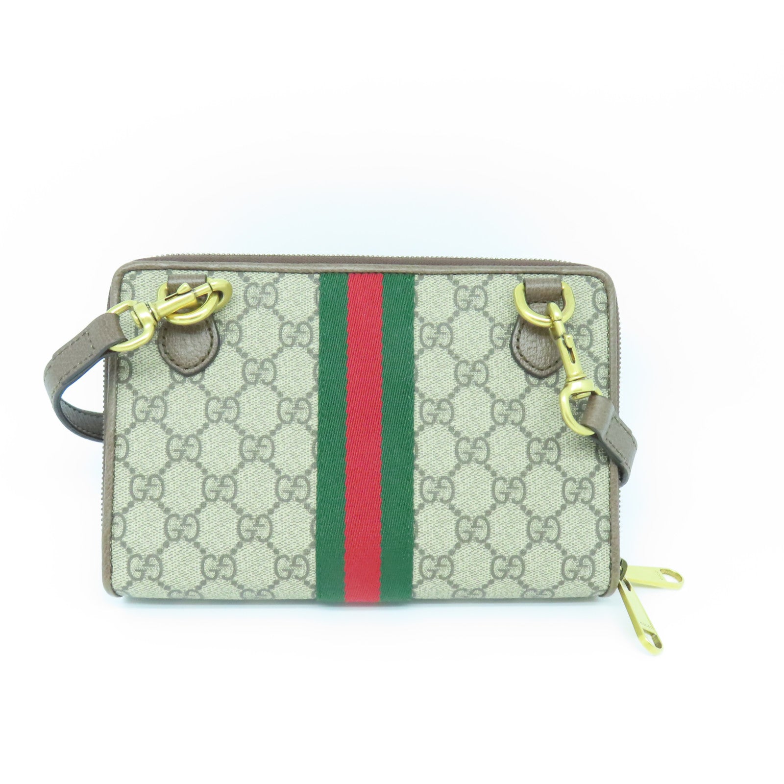 GUCCI 塗層帆布/牛皮皮革Ophidia Shoulder Bag金扣肩背袋啡色