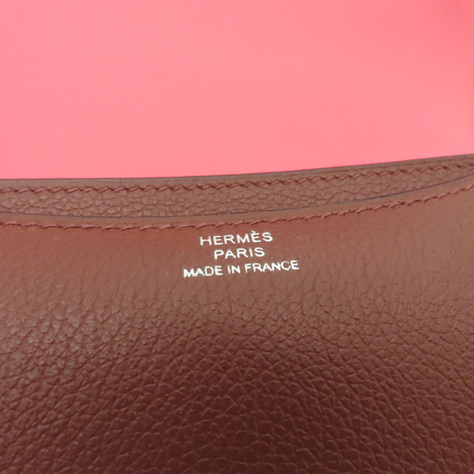 HERMES 【激減優惠】Clemence皮革Constance Mini銀扣肩背袋Rough Sellier酒紅色