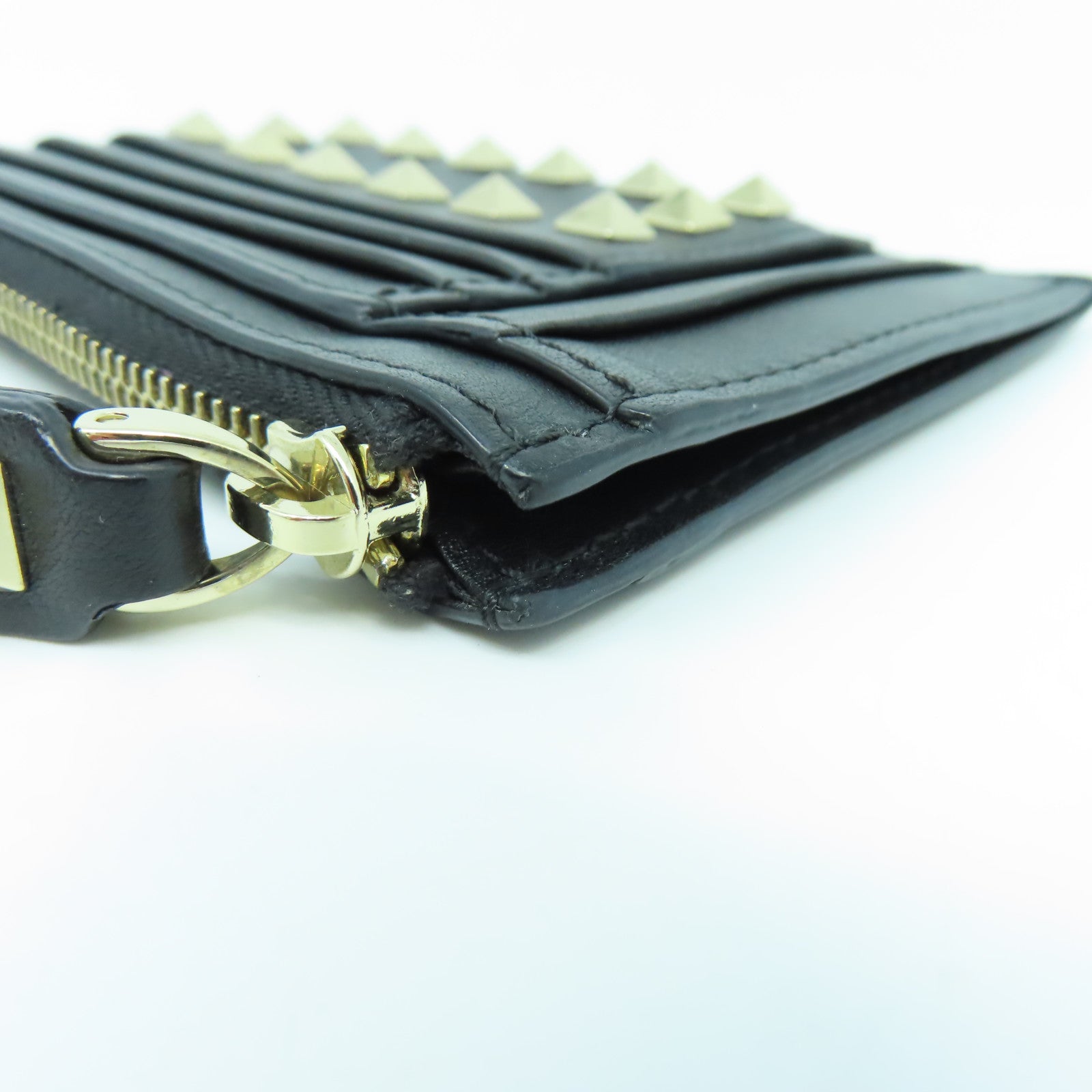 Valentino 牛皮皮革Card case銀扣卡片套黑色