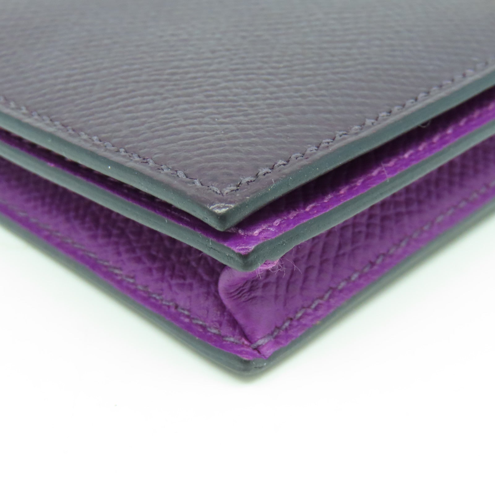 HERMES Veau Epsom皮革Bearm Wallet金扣長錢包紫色
