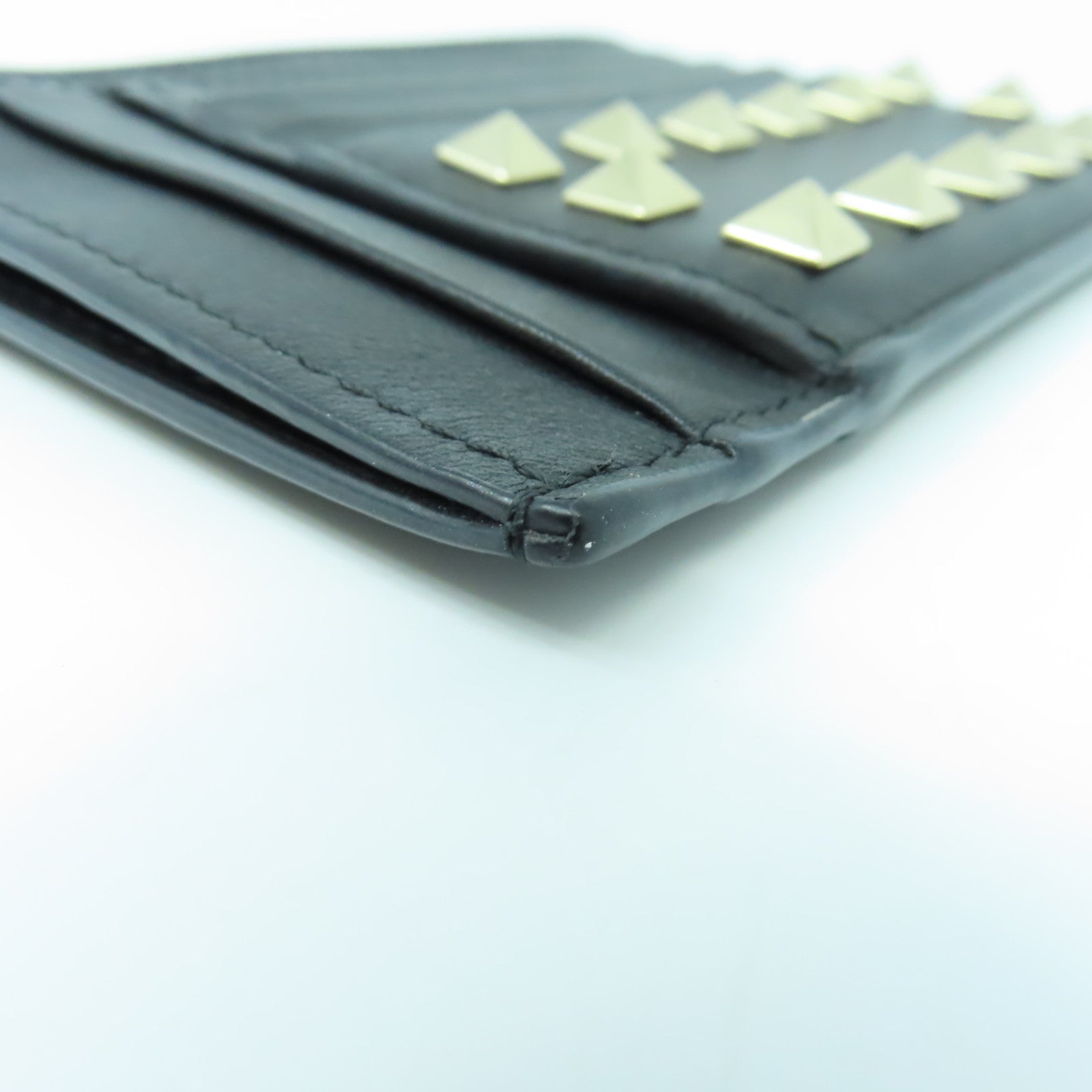 Valentino 牛皮皮革Card case銀扣卡片套黑色