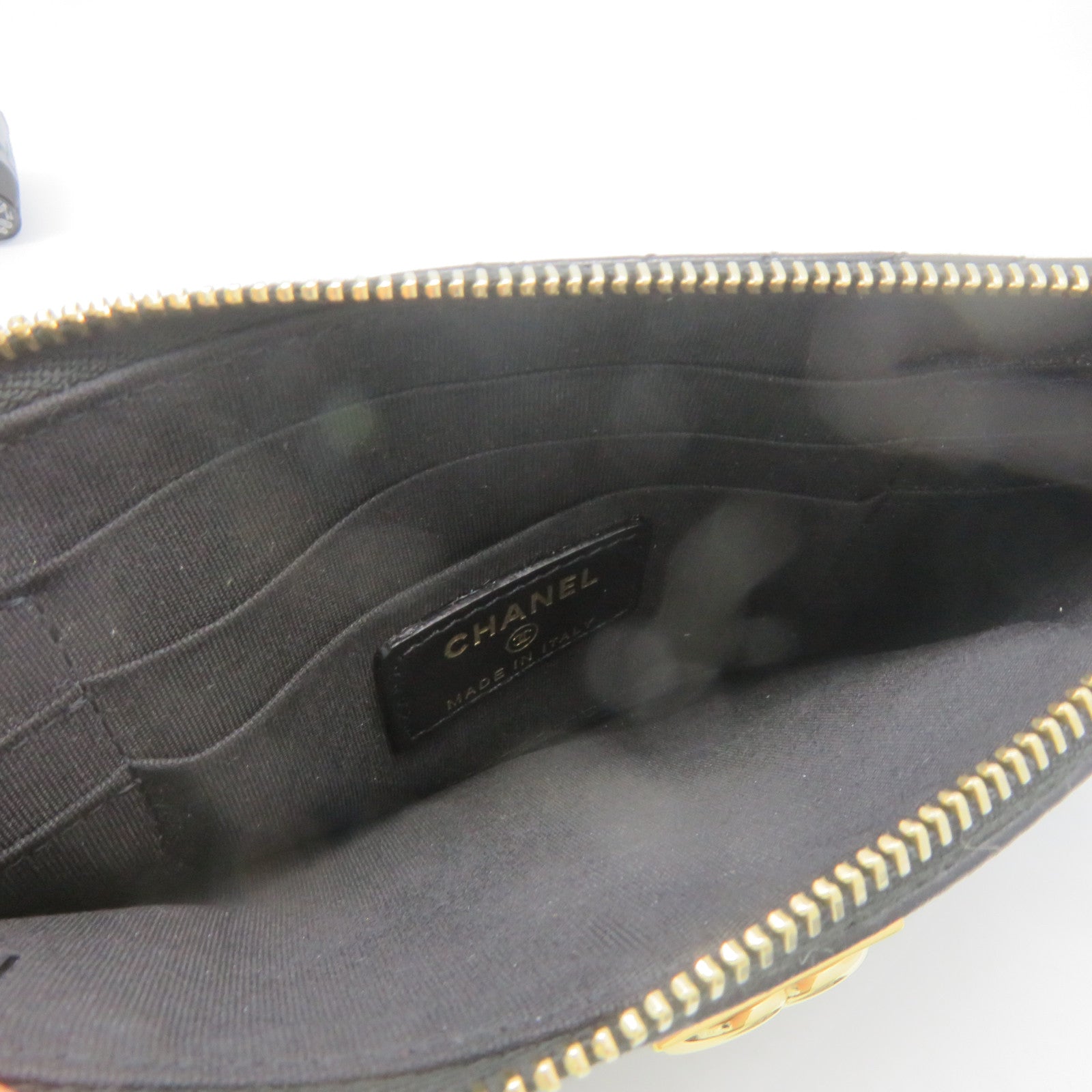 CHANEL 斜紋牛皮皮革Pouch金扣手提包黑色