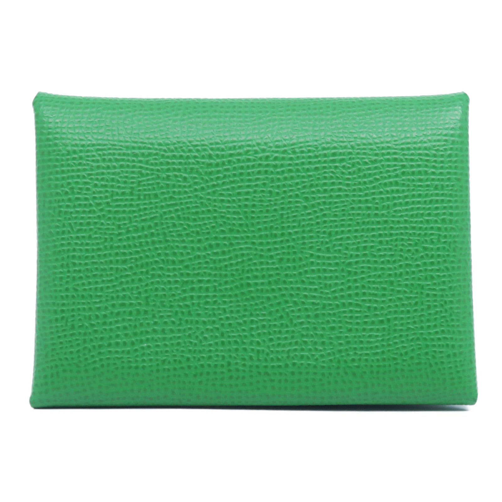 HERMES Epsom皮革Calvi Duo銀扣卡片套竹子綠色