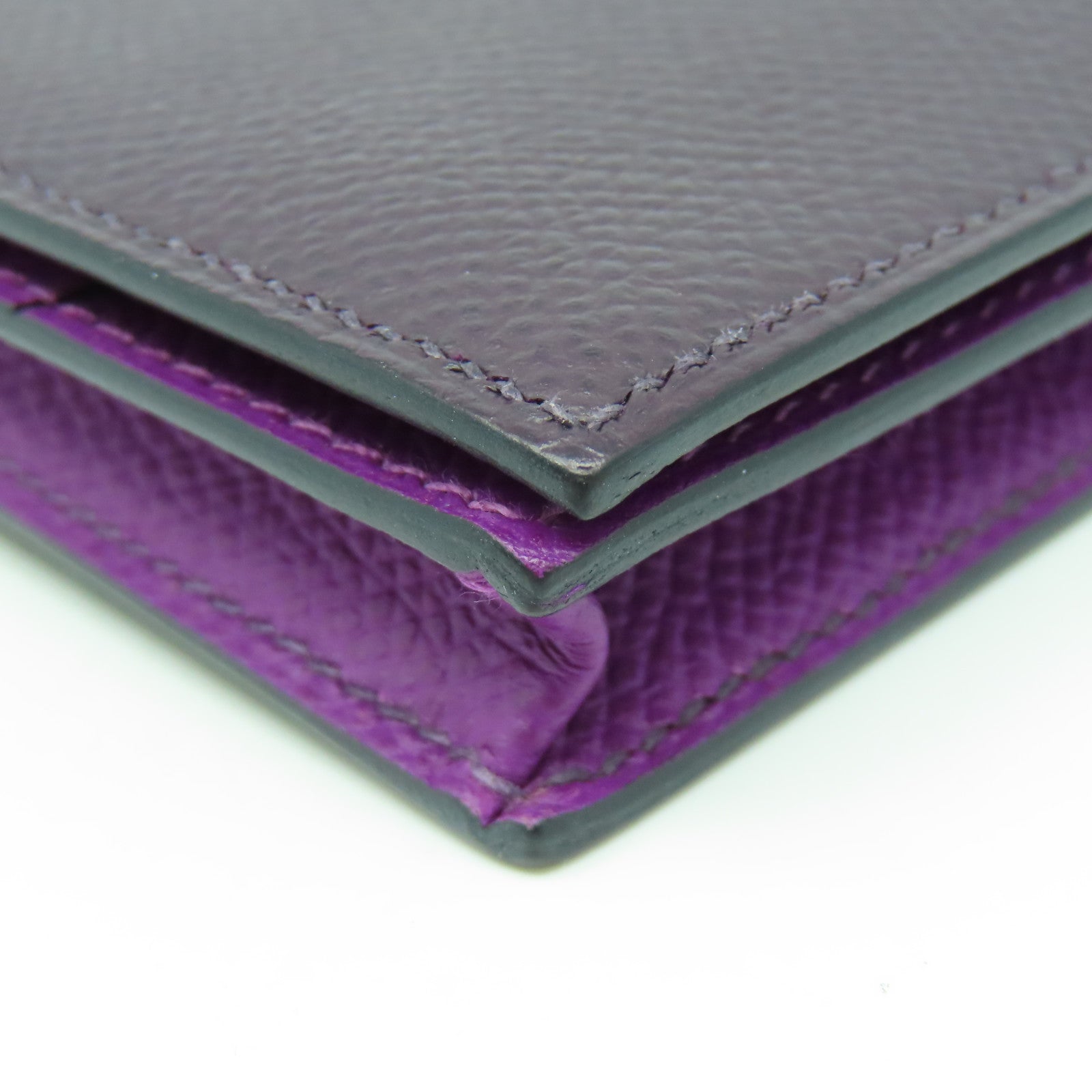 HERMES Veau Epsom皮革Bearm Wallet金扣長錢包紫色