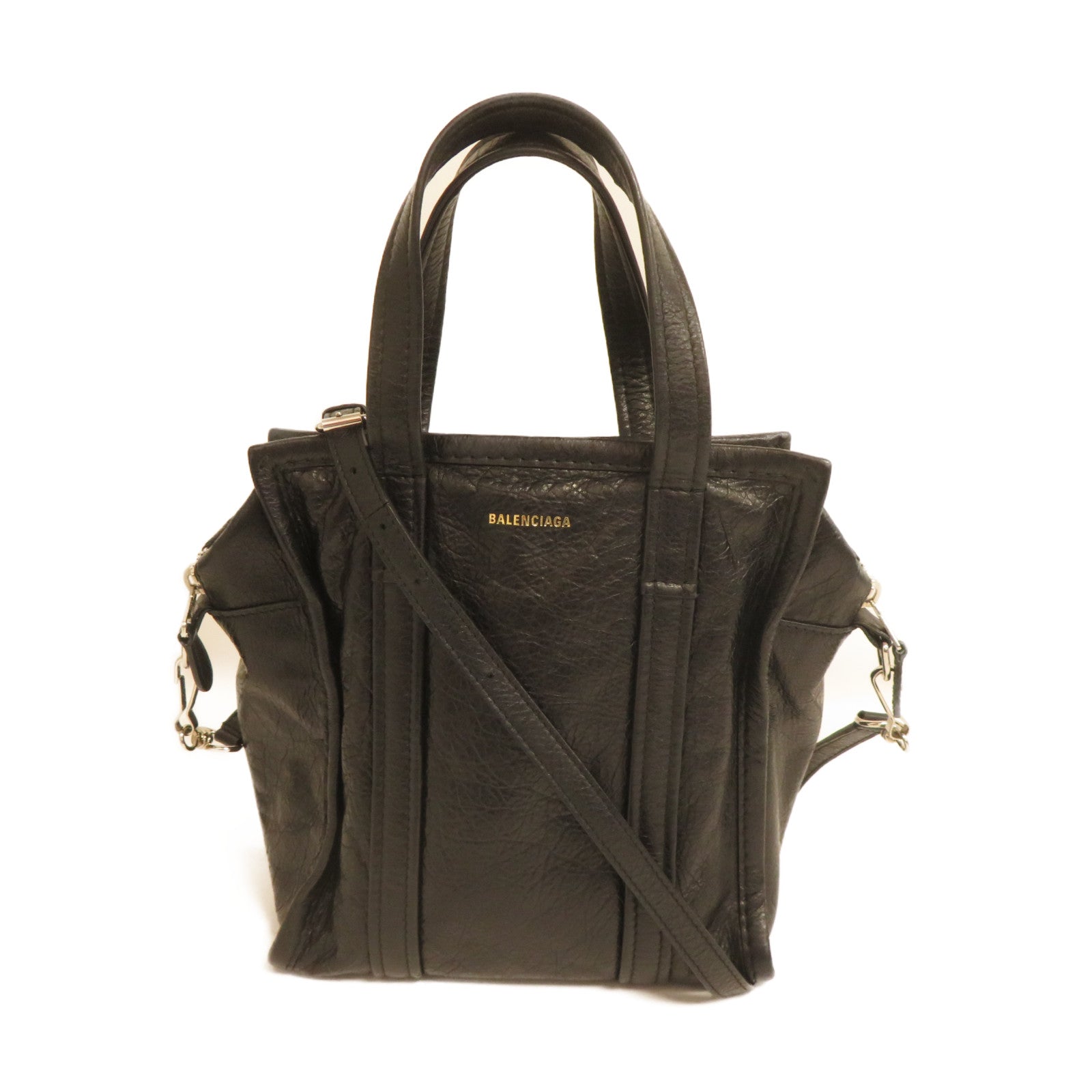 BALENCIAGA 牛皮皮革Shopper Bazar金扣手挽肩背兩用袋黑色