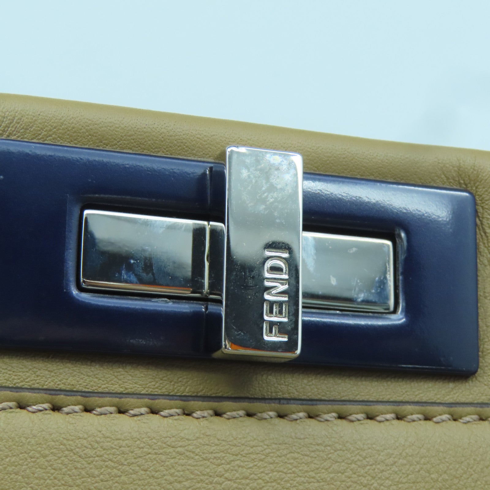 FENDI Cowhide Leather 2way Shoulder Bag Silver Buckle Handle Shoulder Bag Brown