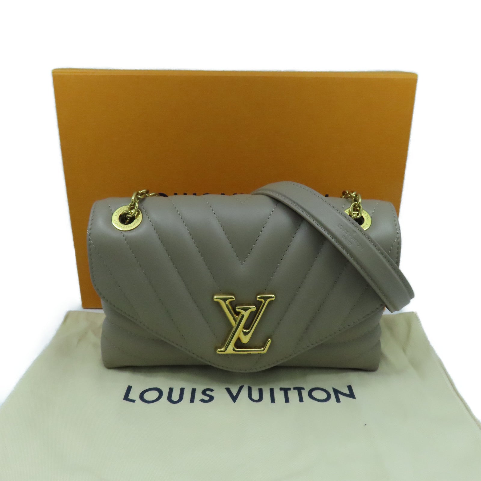 LOUIS VUITTON 牛皮皮革NEW WAVE金扣肩背袋灰褐色