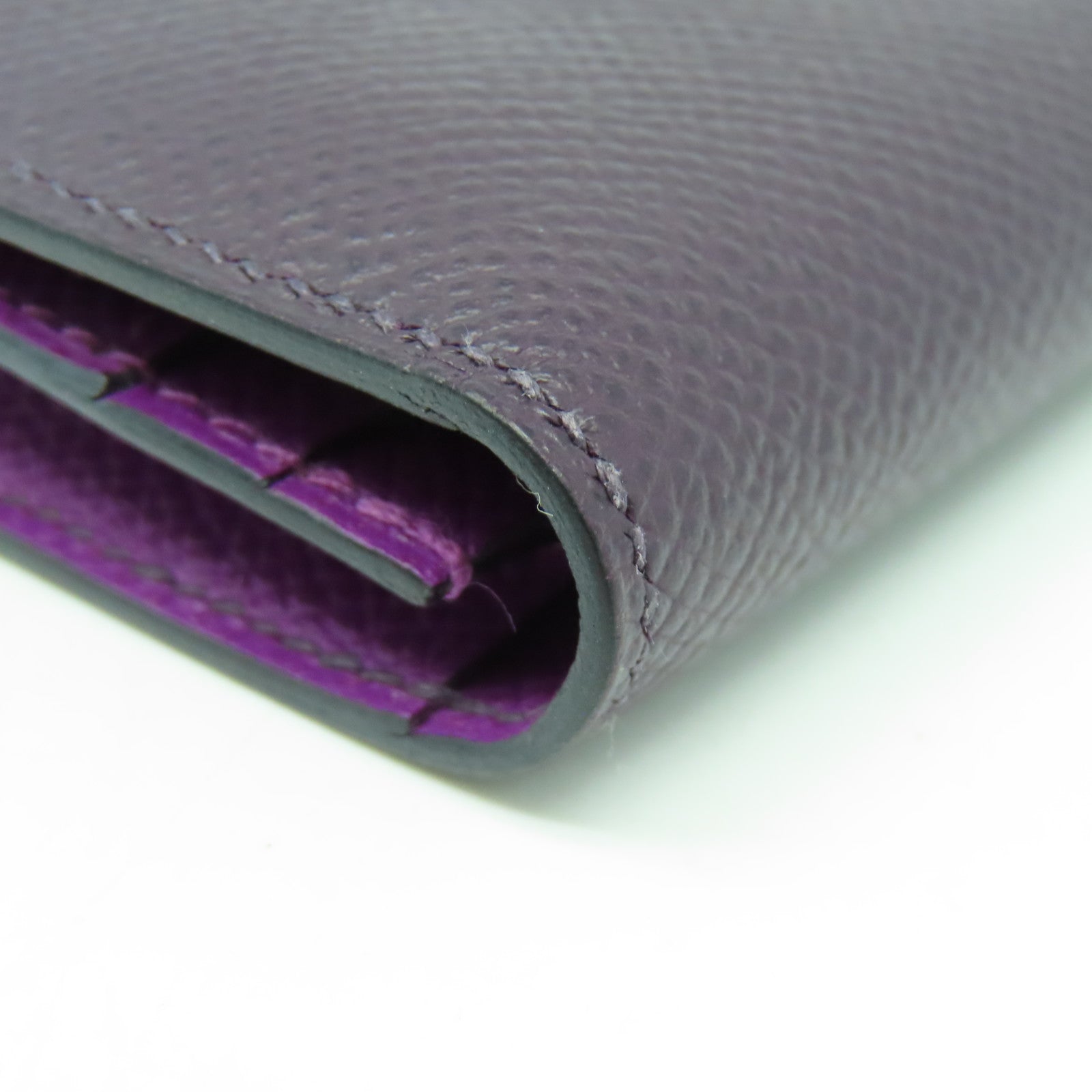HERMES Veau Epsom皮革Bearm Wallet金扣長錢包紫色