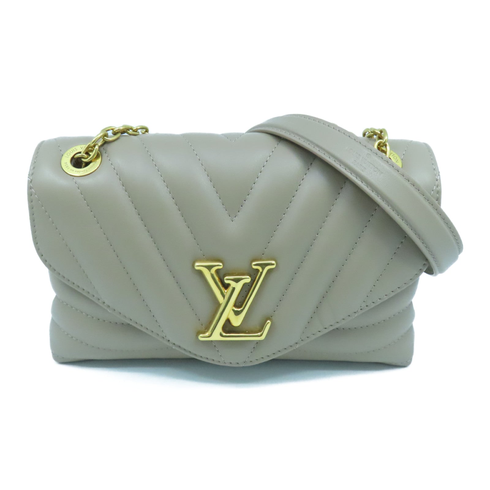 LOUIS VUITTON 牛皮皮革NEW WAVE金扣肩背袋灰褐色