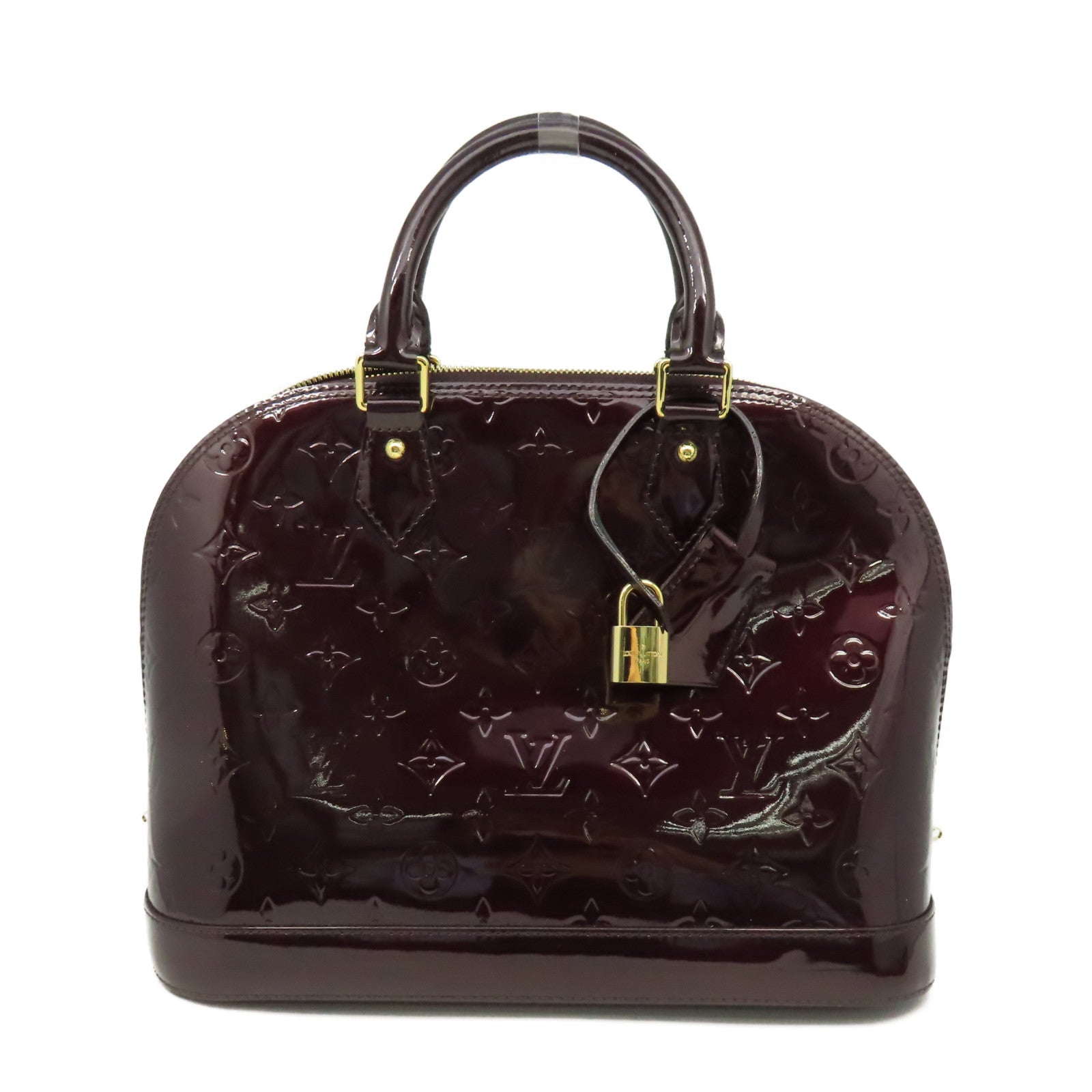 LOUIS VUITTON Monogram Vernis Alma PM金扣手挽袋深紅色