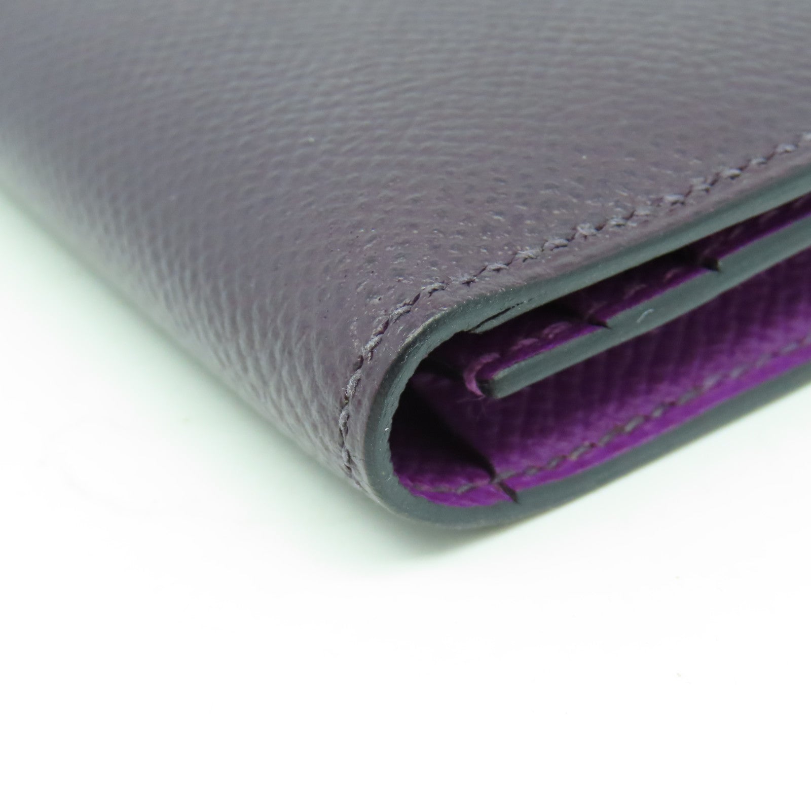 HERMES Veau Epsom皮革Bearm Wallet金扣長錢包紫色