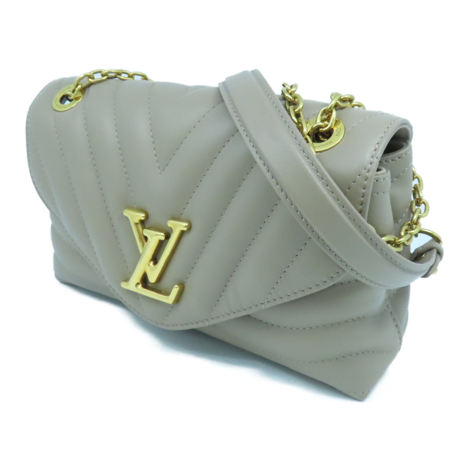 LOUIS VUITTON 牛皮皮革NEW WAVE金扣肩背袋灰褐色