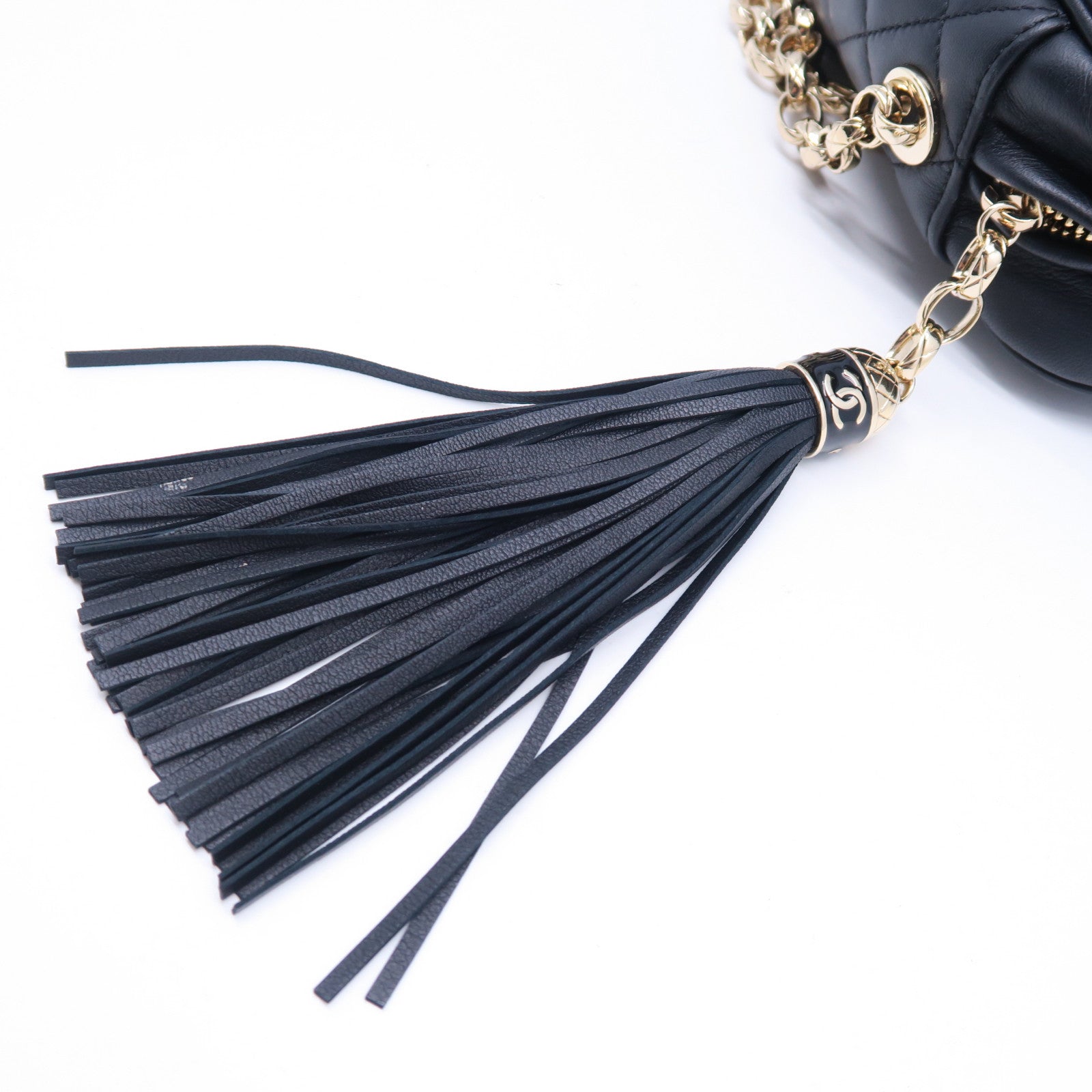 CHANEL 菱格牛皮皮革Chain Shoulder Bag金扣鏈帶肩背袋黑色
