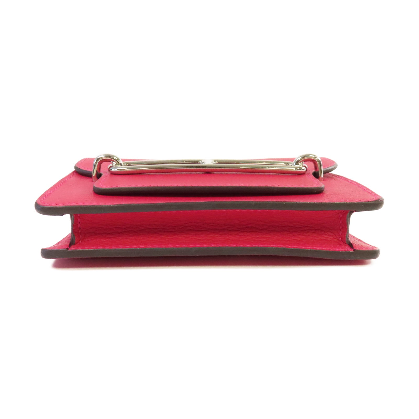 HERMES Evercolor皮革Roulis Slim Wallet銀扣鏈帶肩背袋Framboise覆盆子紅色