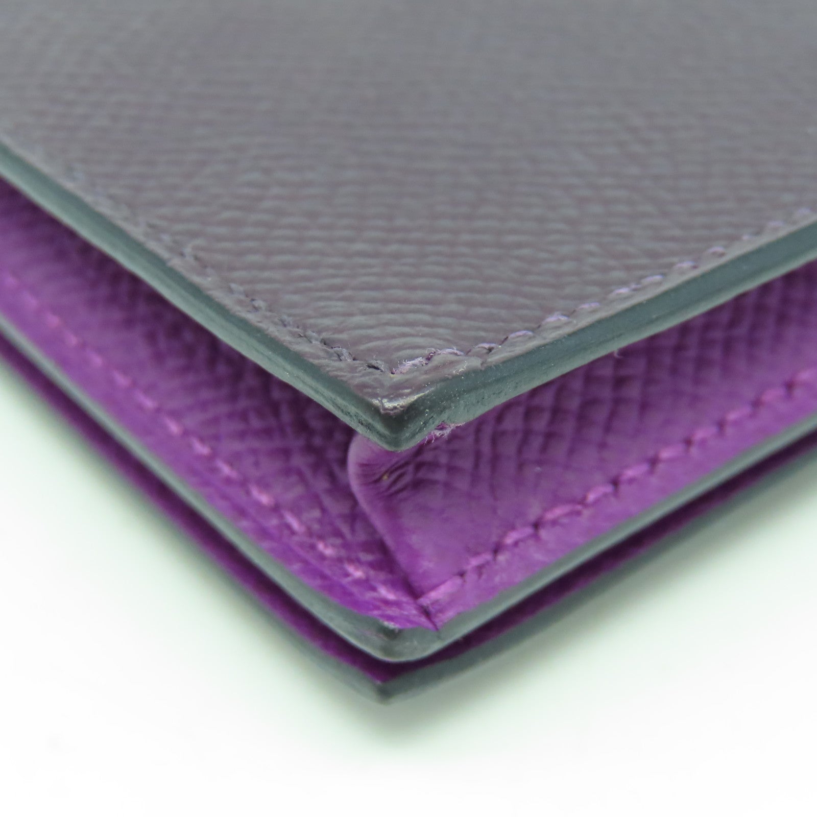 HERMES Veau Epsom皮革Bearm Wallet金扣長錢包紫色