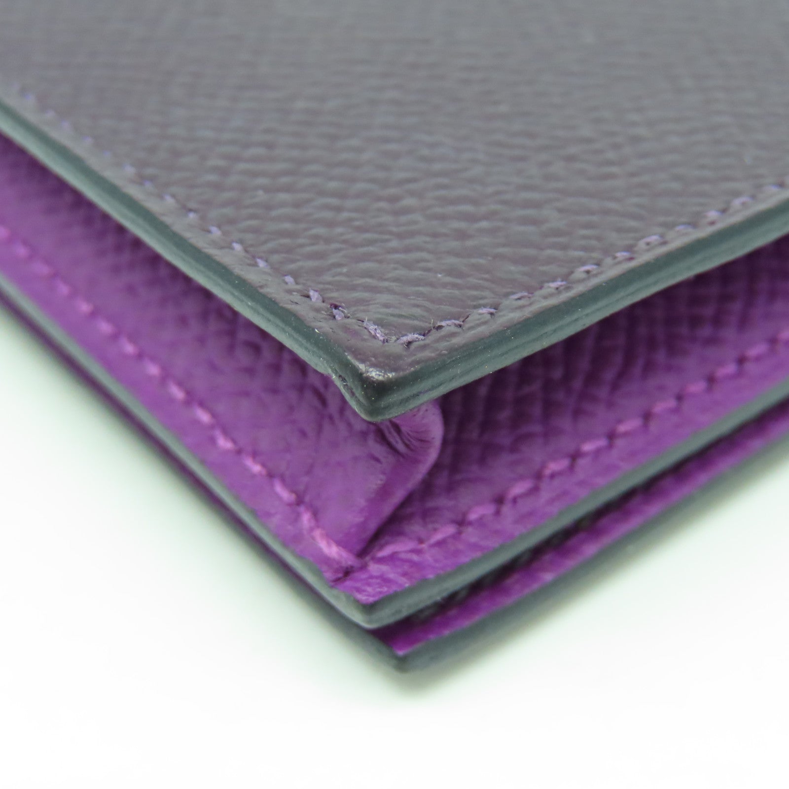 HERMES Veau Epsom皮革Bearm Wallet金扣長錢包紫色