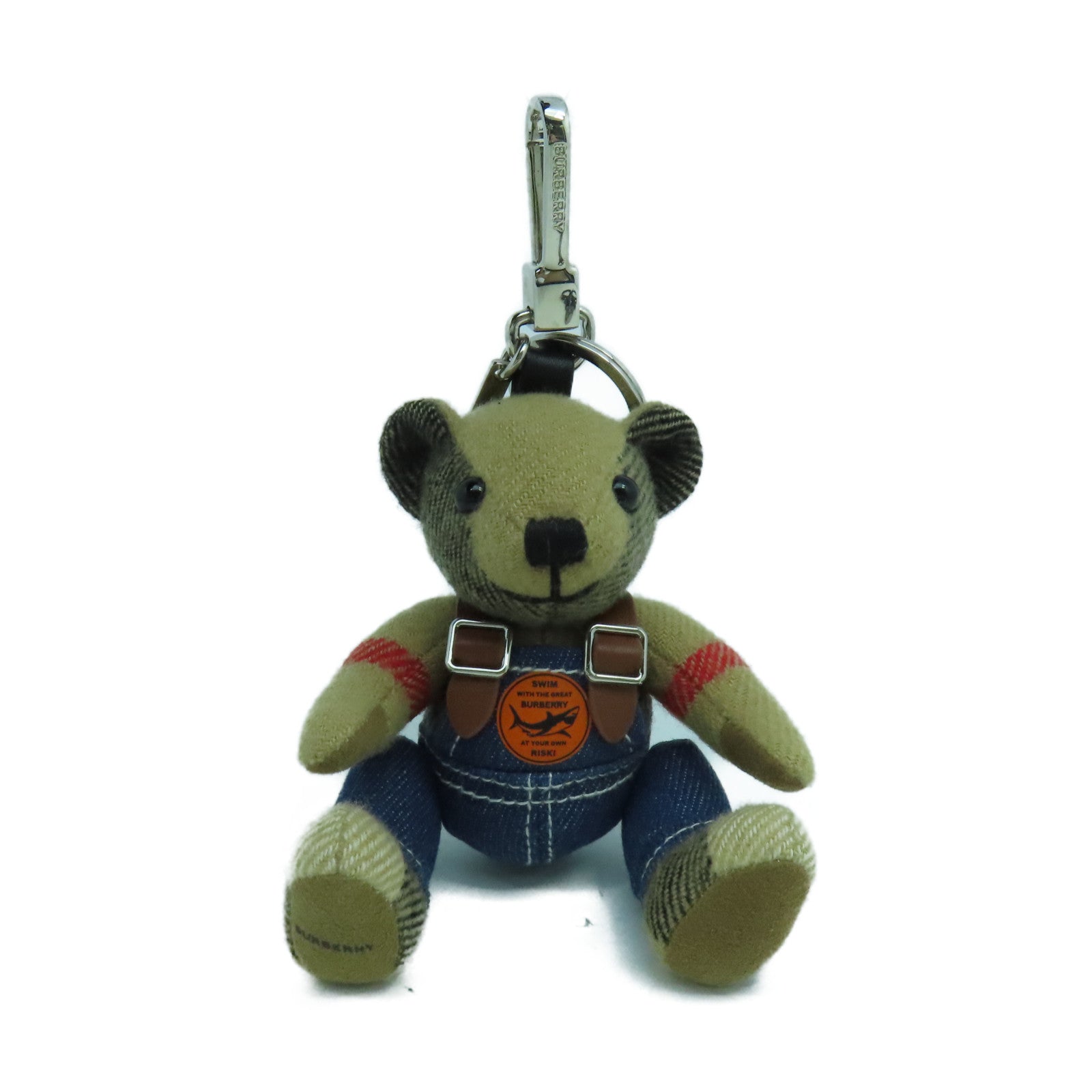 BURBERRY 布製Bear Charm銀扣掛飾淺啡色/深藍色