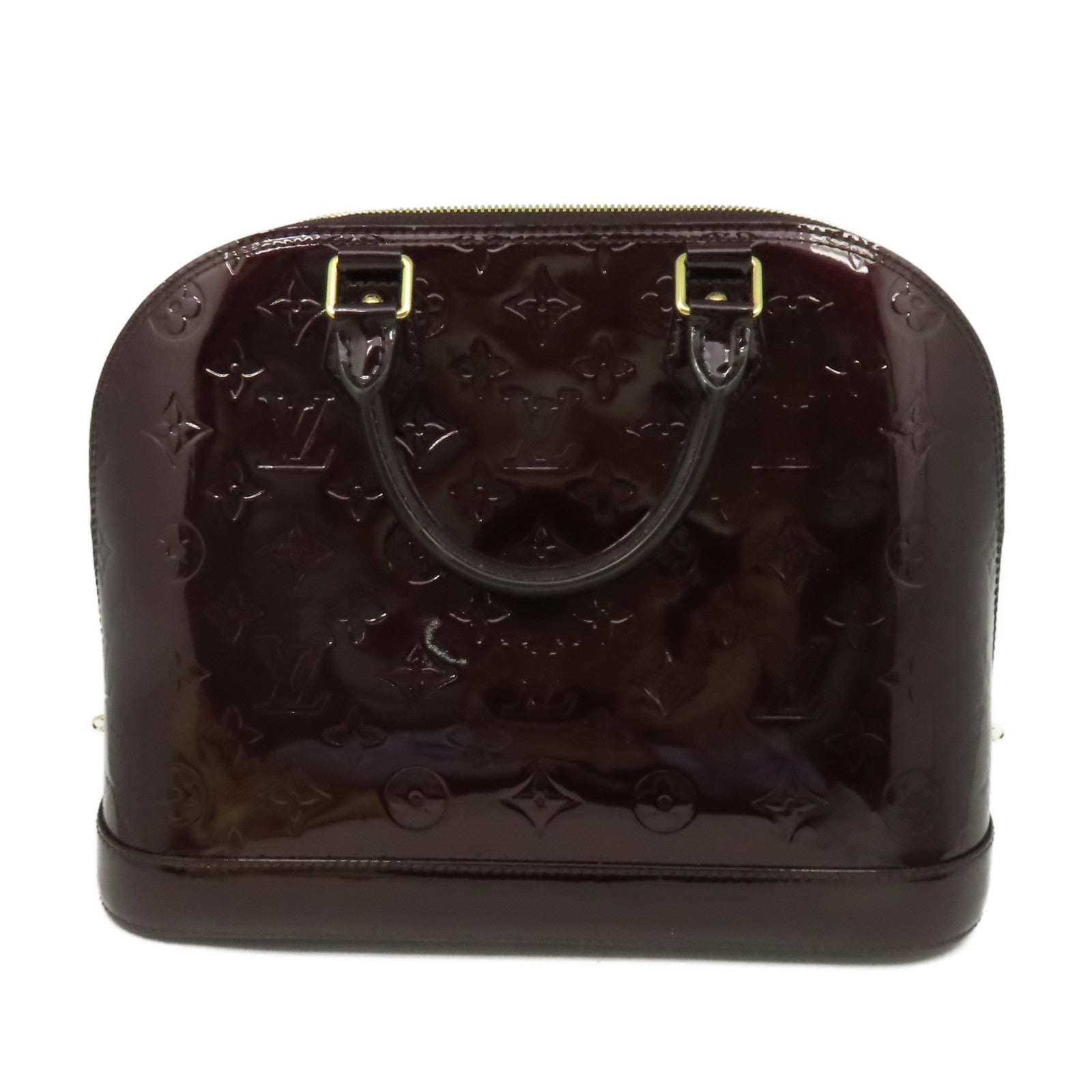 LOUIS VUITTON Monogram Vernis Alma PM金扣手挽袋深紅色