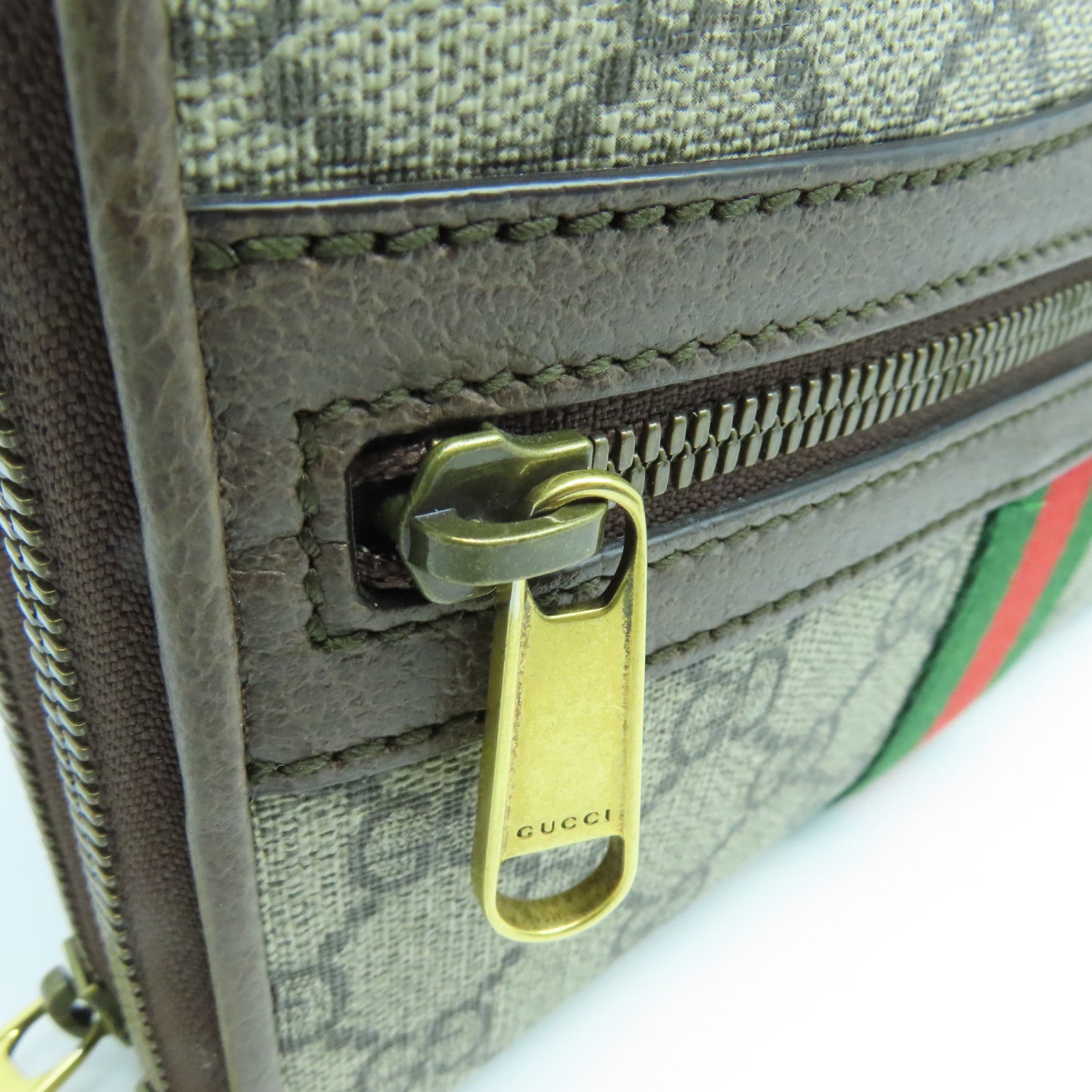 GUCCI 塗層帆布/牛皮皮革Ophidia Shoulder Bag金扣肩背袋啡色