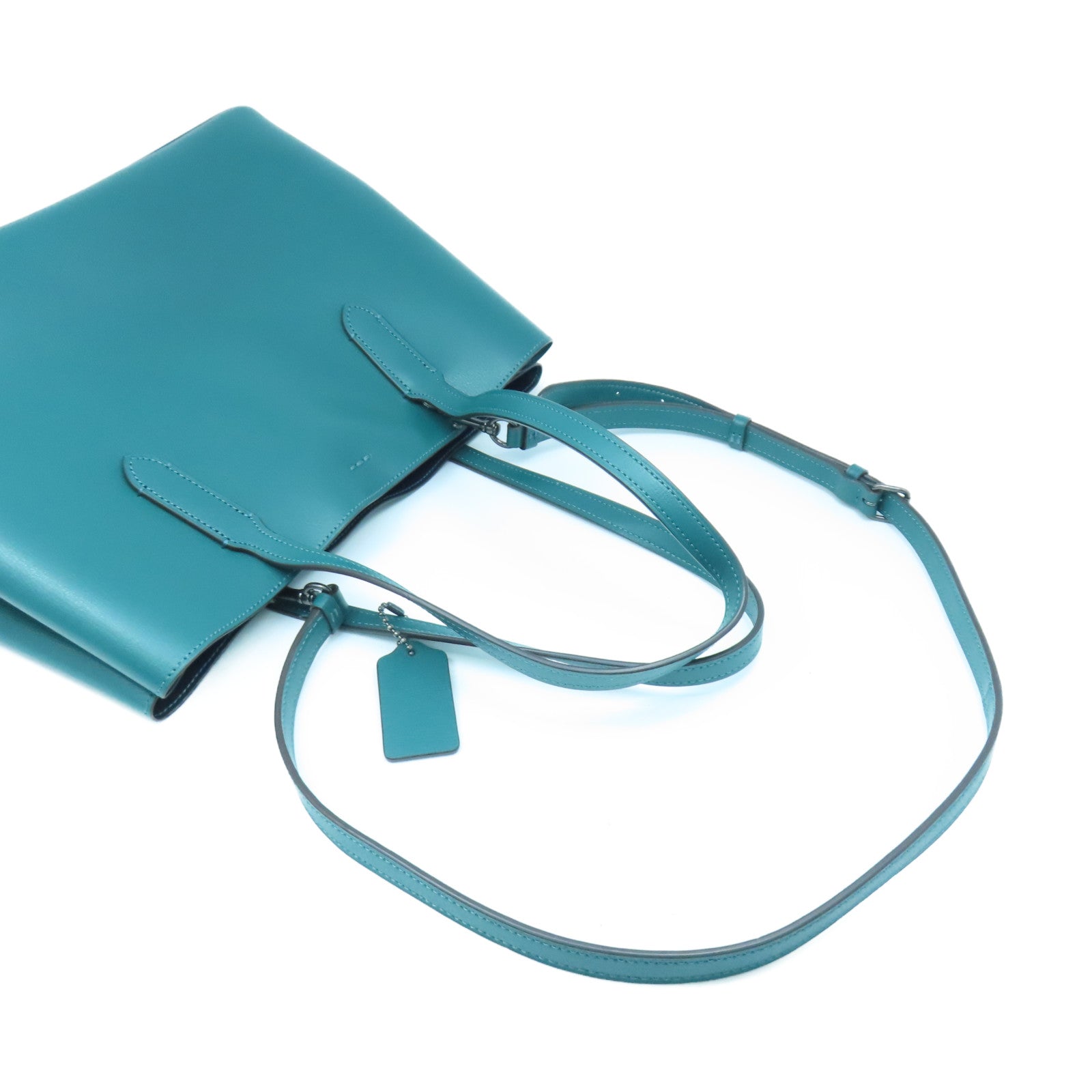 COACH 牛皮皮革Tote Bag銀扣手挽肩背兩用袋綠色