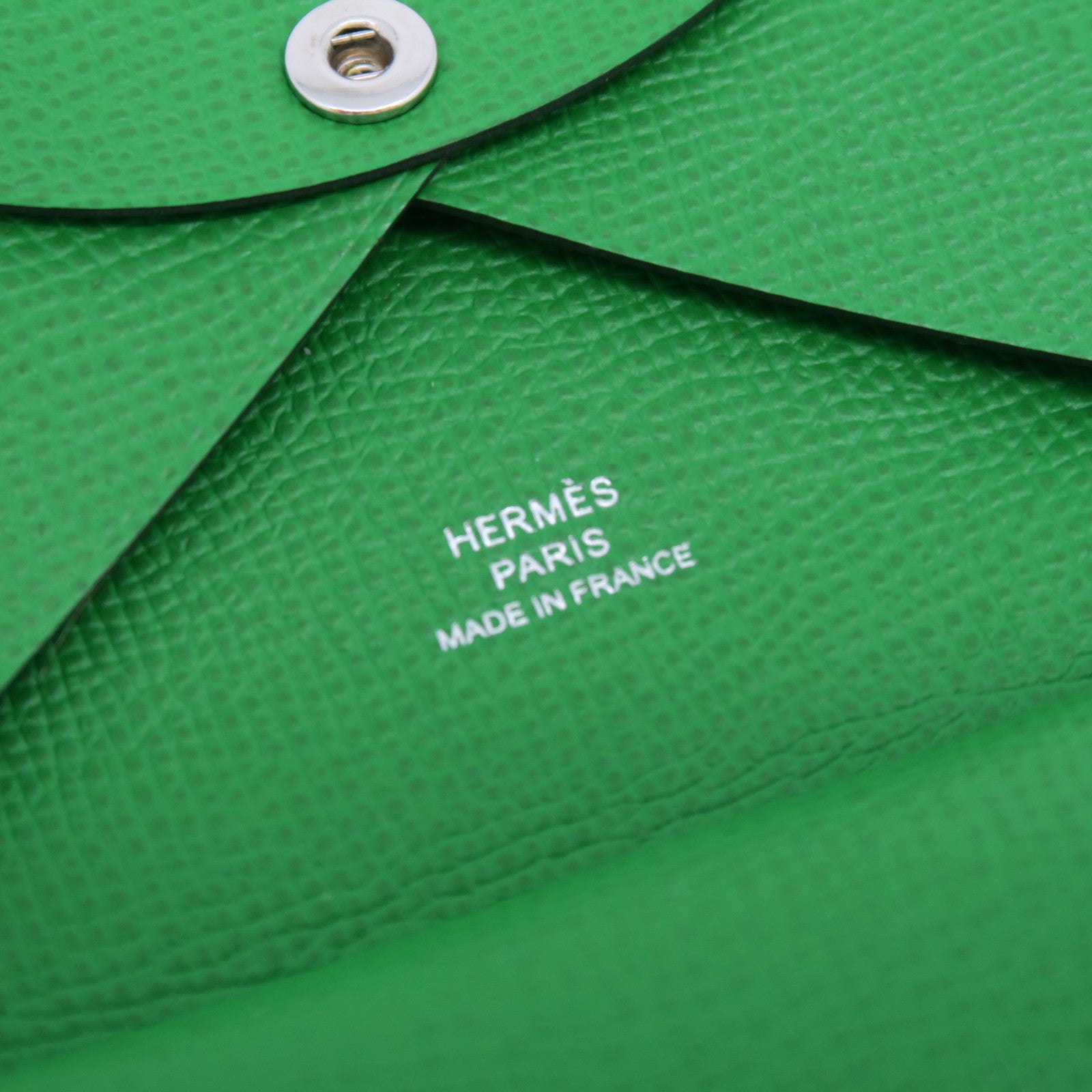 HERMES Epsom皮革Calvi Duo銀扣卡片套竹子綠色
