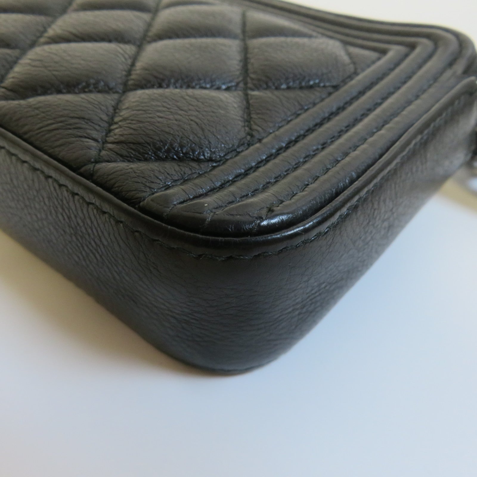 CHANEL 菱格牛皮皮革Wallet On Chain銀扣鏈帶肩背袋黑色