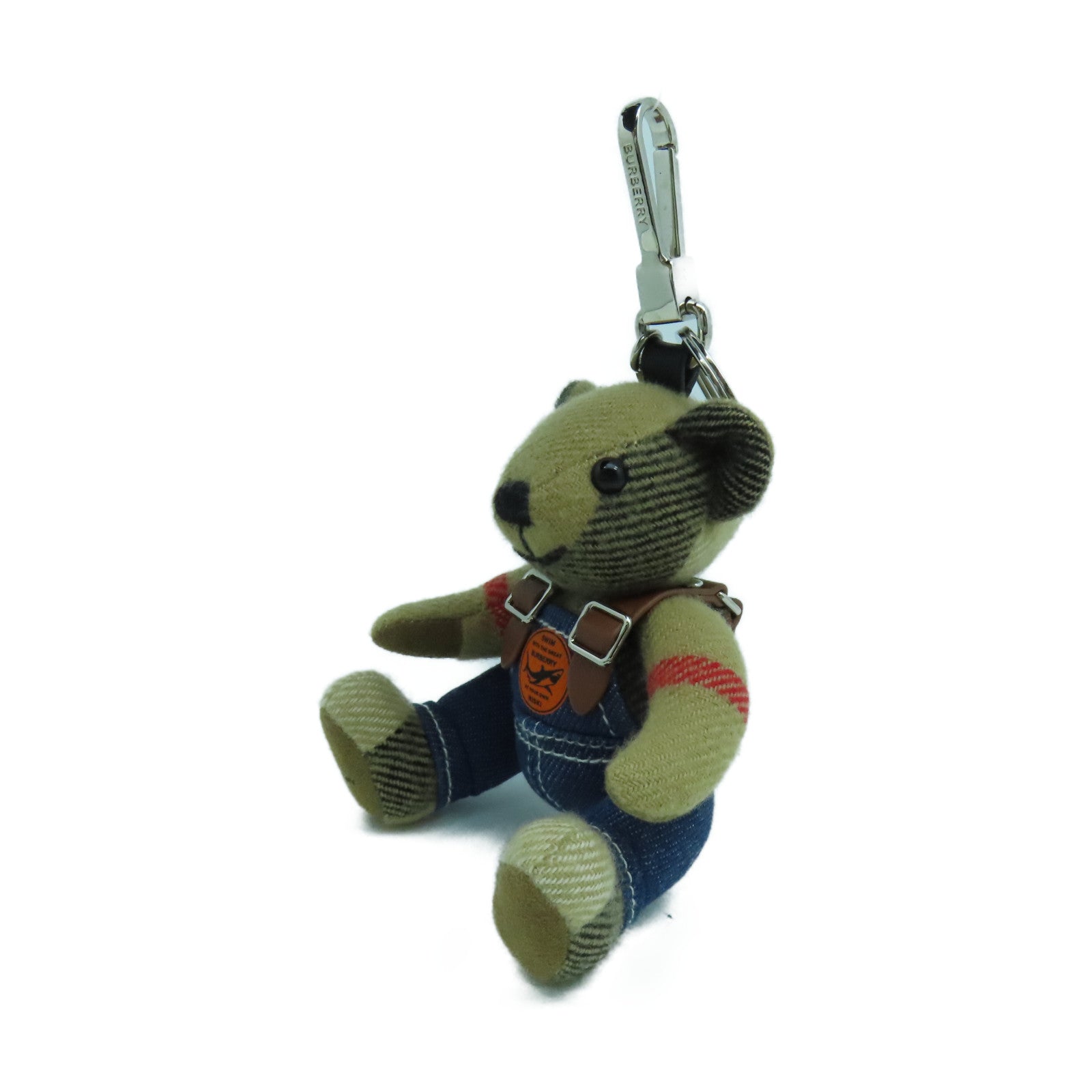BURBERRY 布製Bear Charm銀扣掛飾淺啡色/深藍色