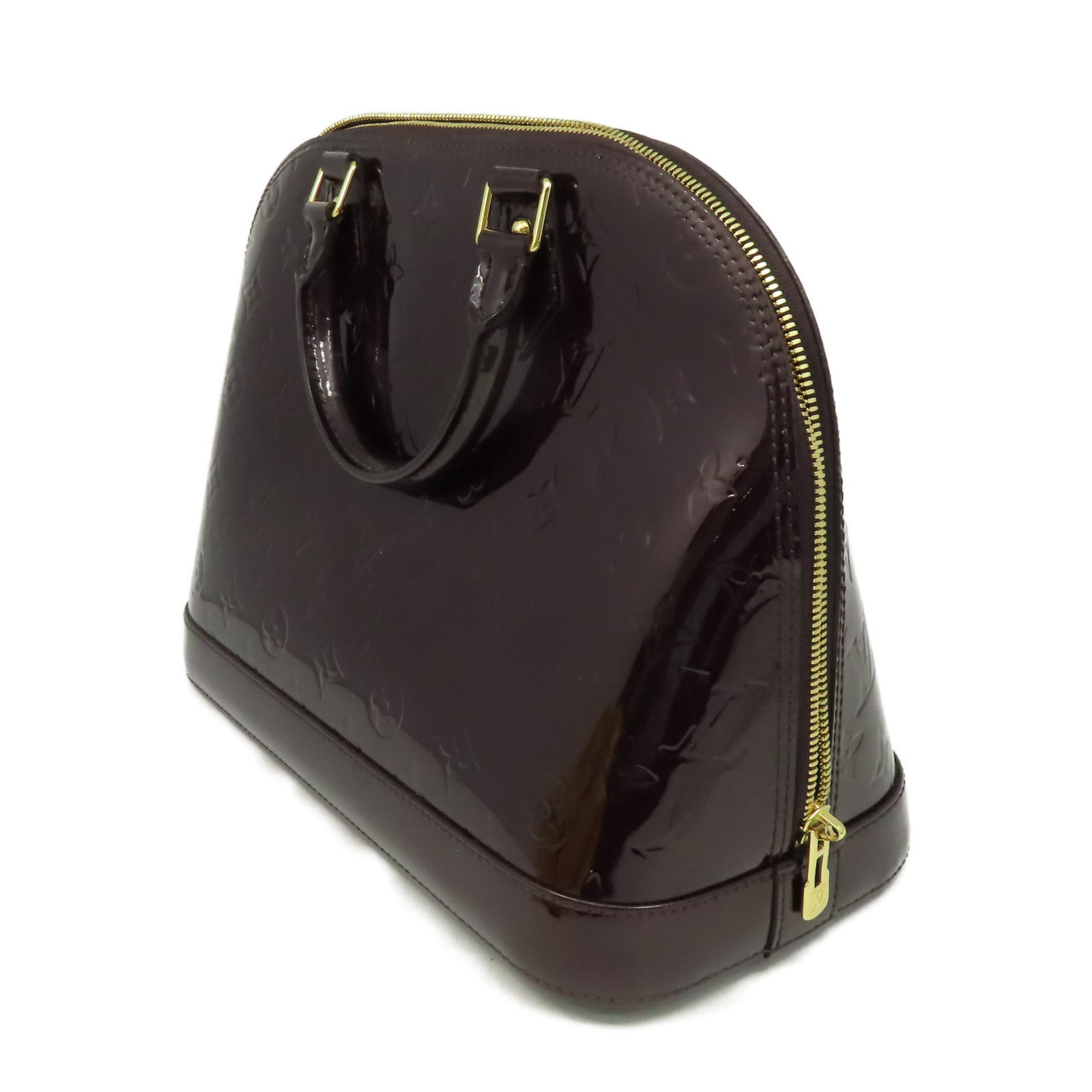 LOUIS VUITTON Monogram Vernis Alma PM金扣手挽袋深紅色