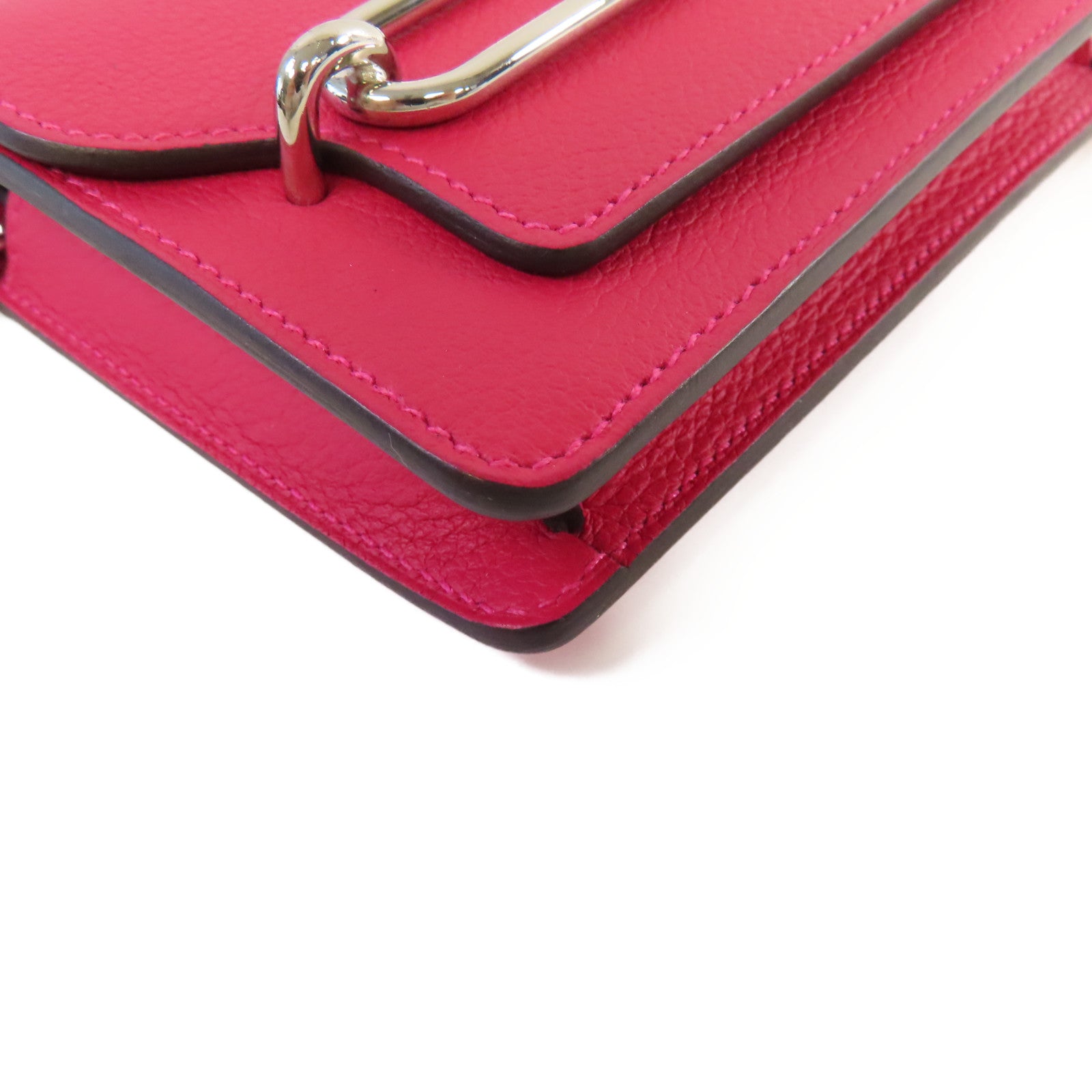HERMES Evercolor皮革Roulis Slim Wallet銀扣鏈帶肩背袋Framboise覆盆子紅色