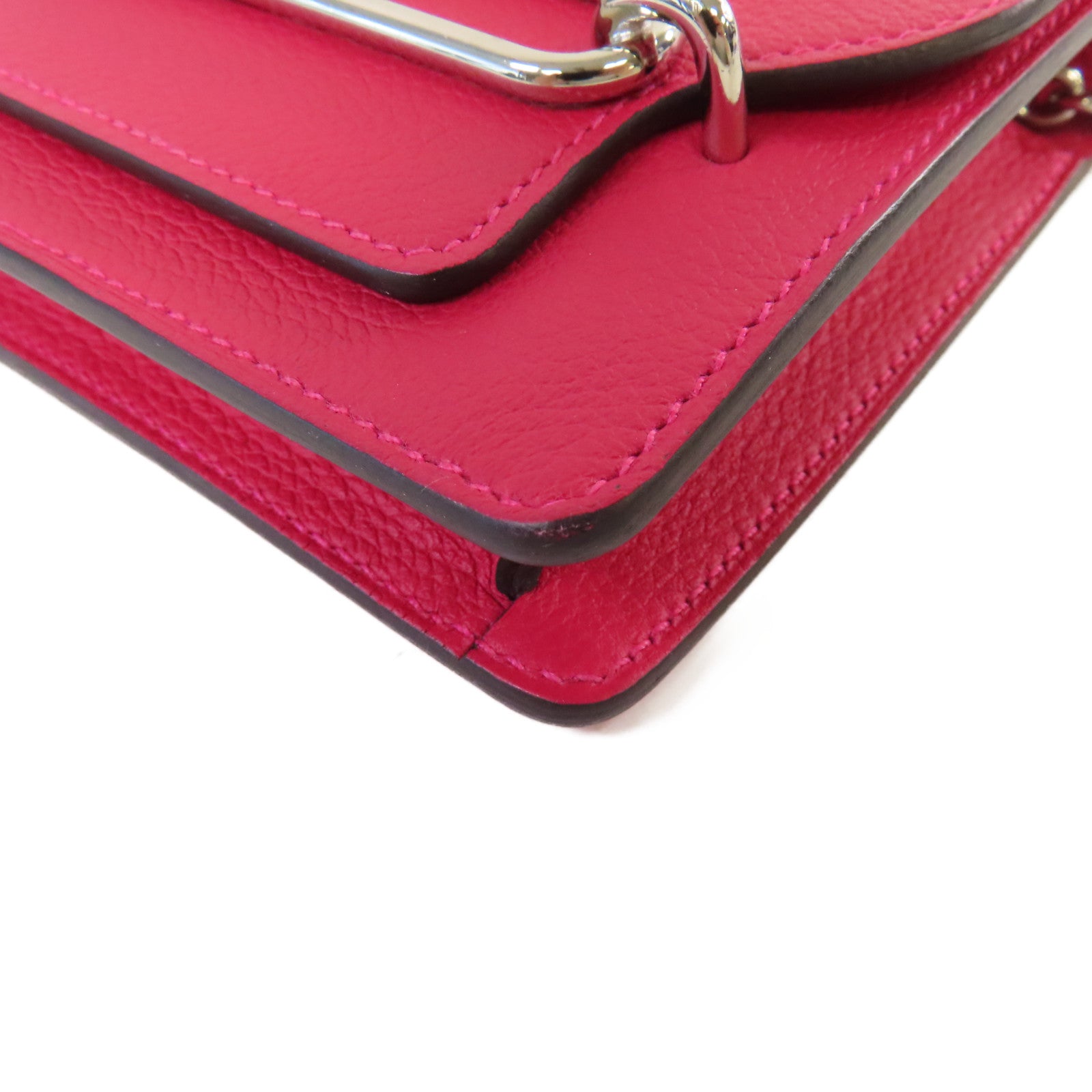 HERMES Evercolor皮革Roulis Slim Wallet銀扣鏈帶肩背袋Framboise覆盆子紅色