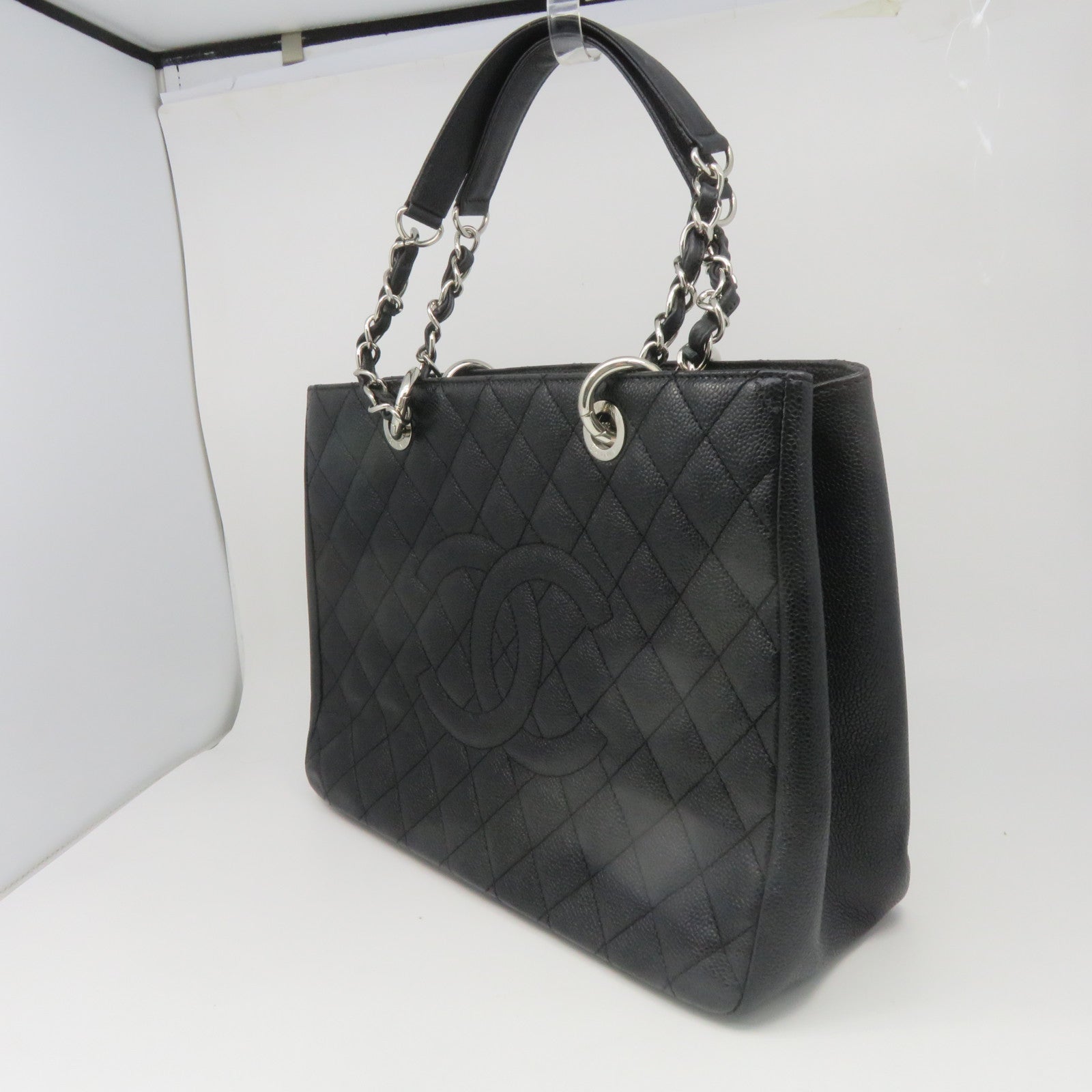 CHANEL 菱格Caviar皮革GST Tote Bag銀扣手挽袋黑色