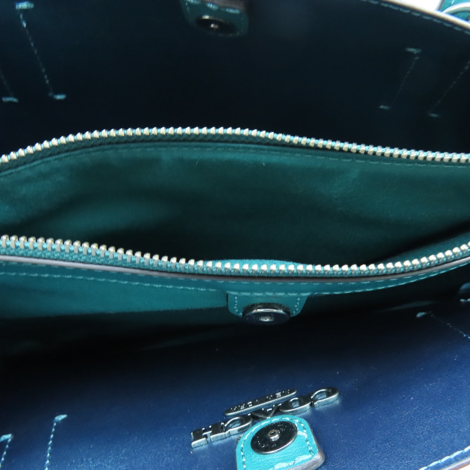 COACH 牛皮皮革Tote Bag銀扣手挽肩背兩用袋綠色