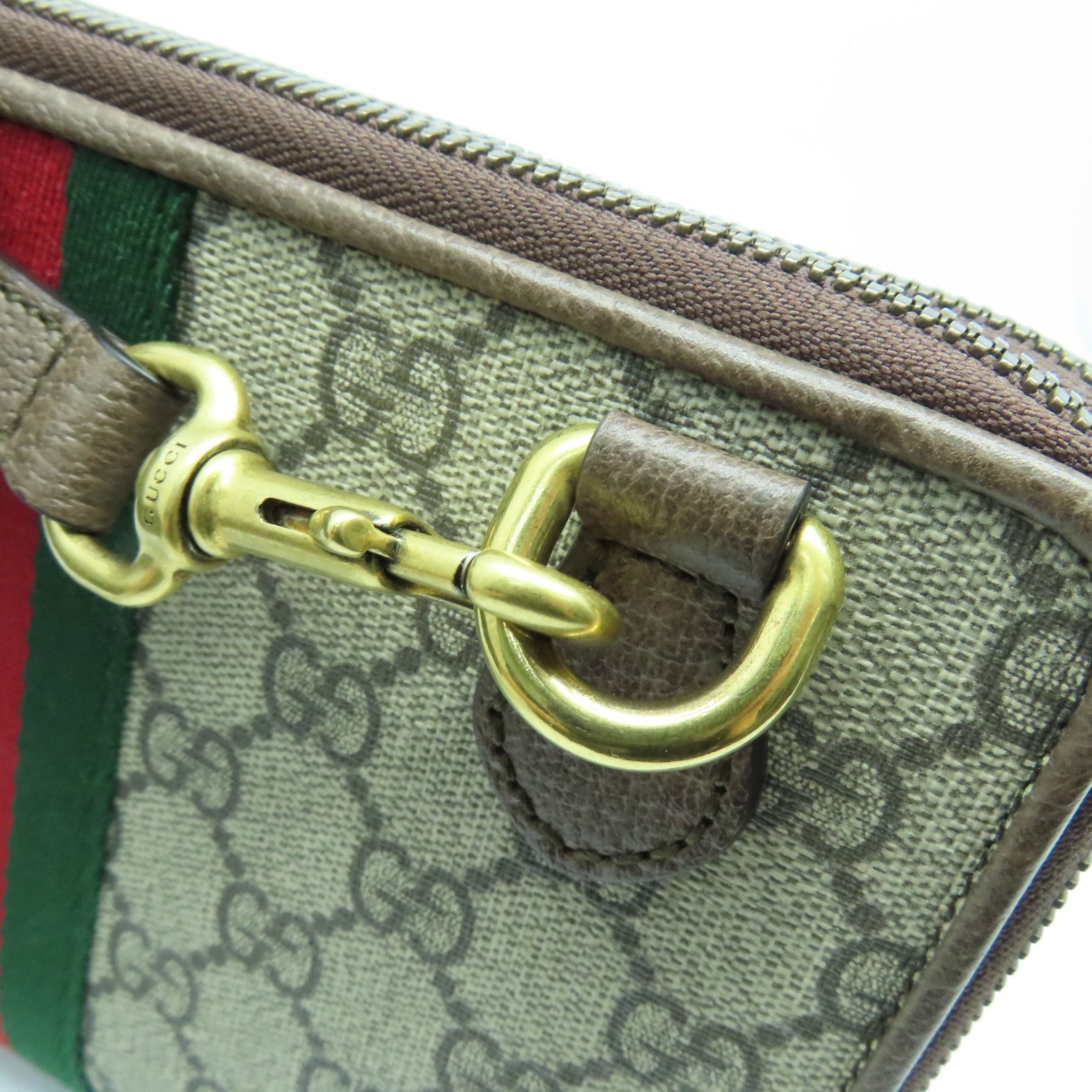 GUCCI 塗層帆布/牛皮皮革Ophidia Shoulder Bag金扣肩背袋啡色