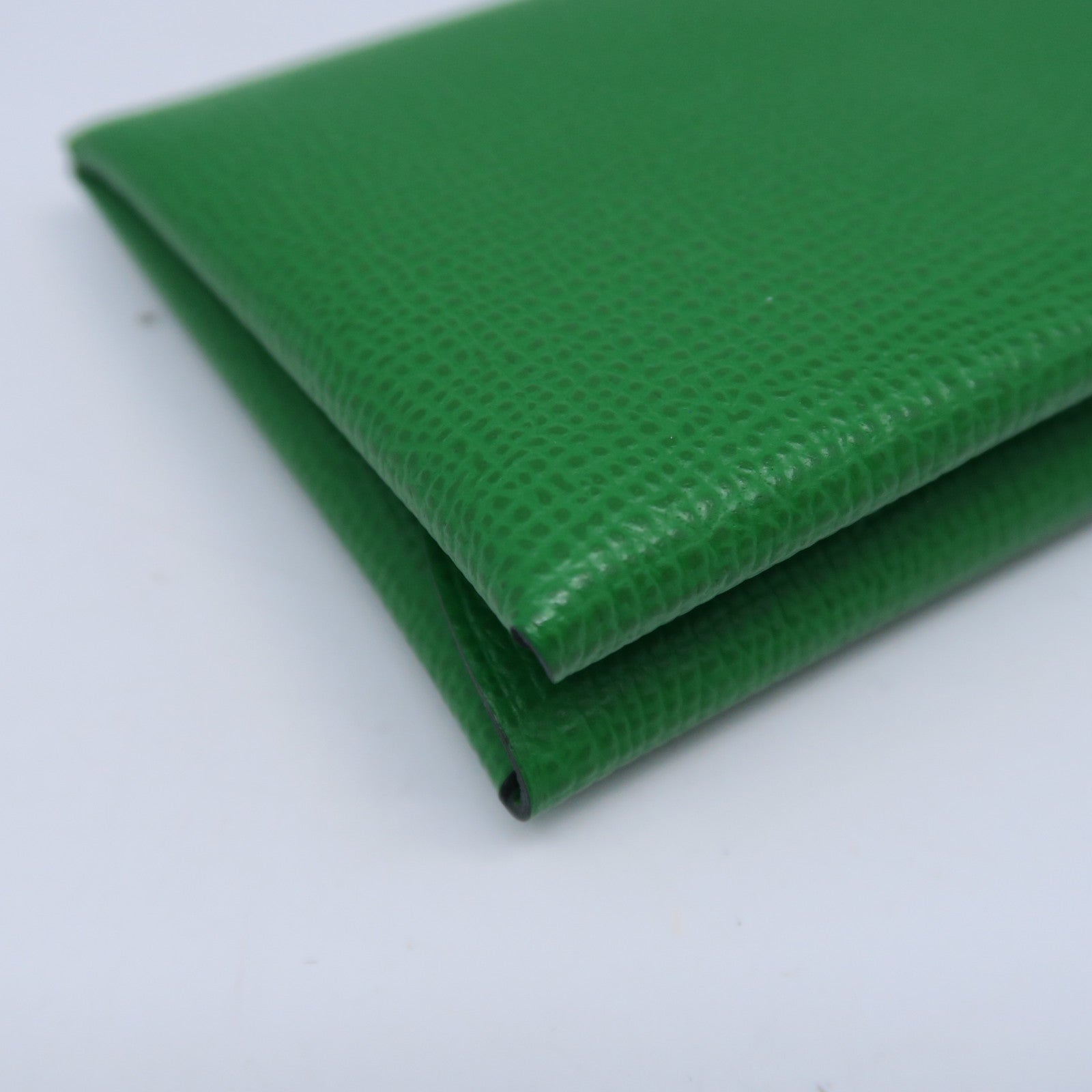 HERMES Epsom皮革Calvi Duo銀扣卡片套竹子綠色