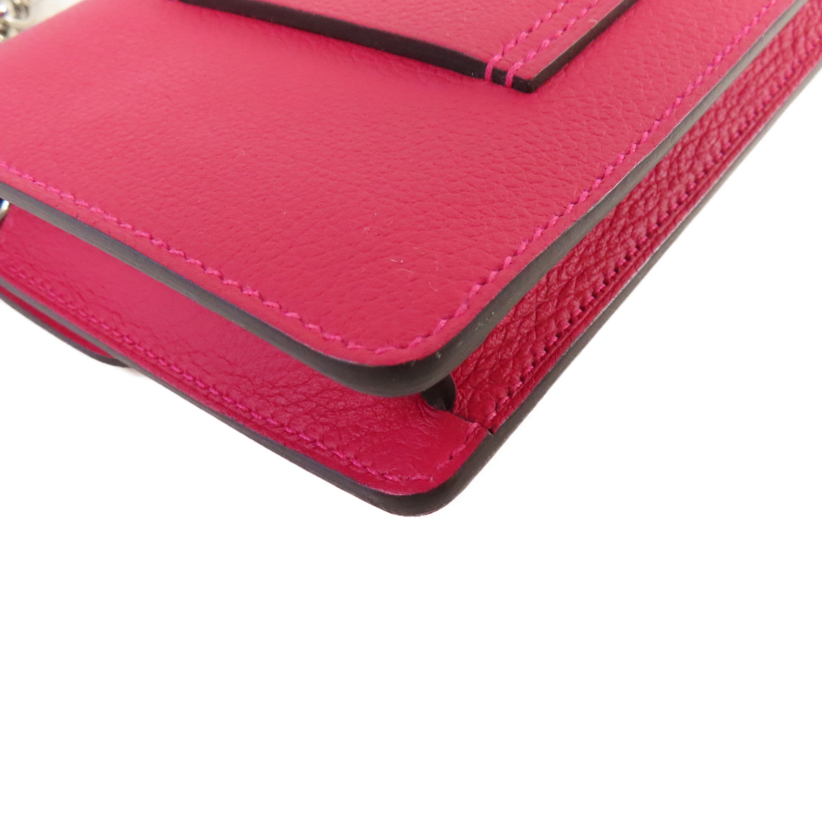 HERMES Evercolor皮革Roulis Slim Wallet銀扣鏈帶肩背袋Framboise覆盆子紅色