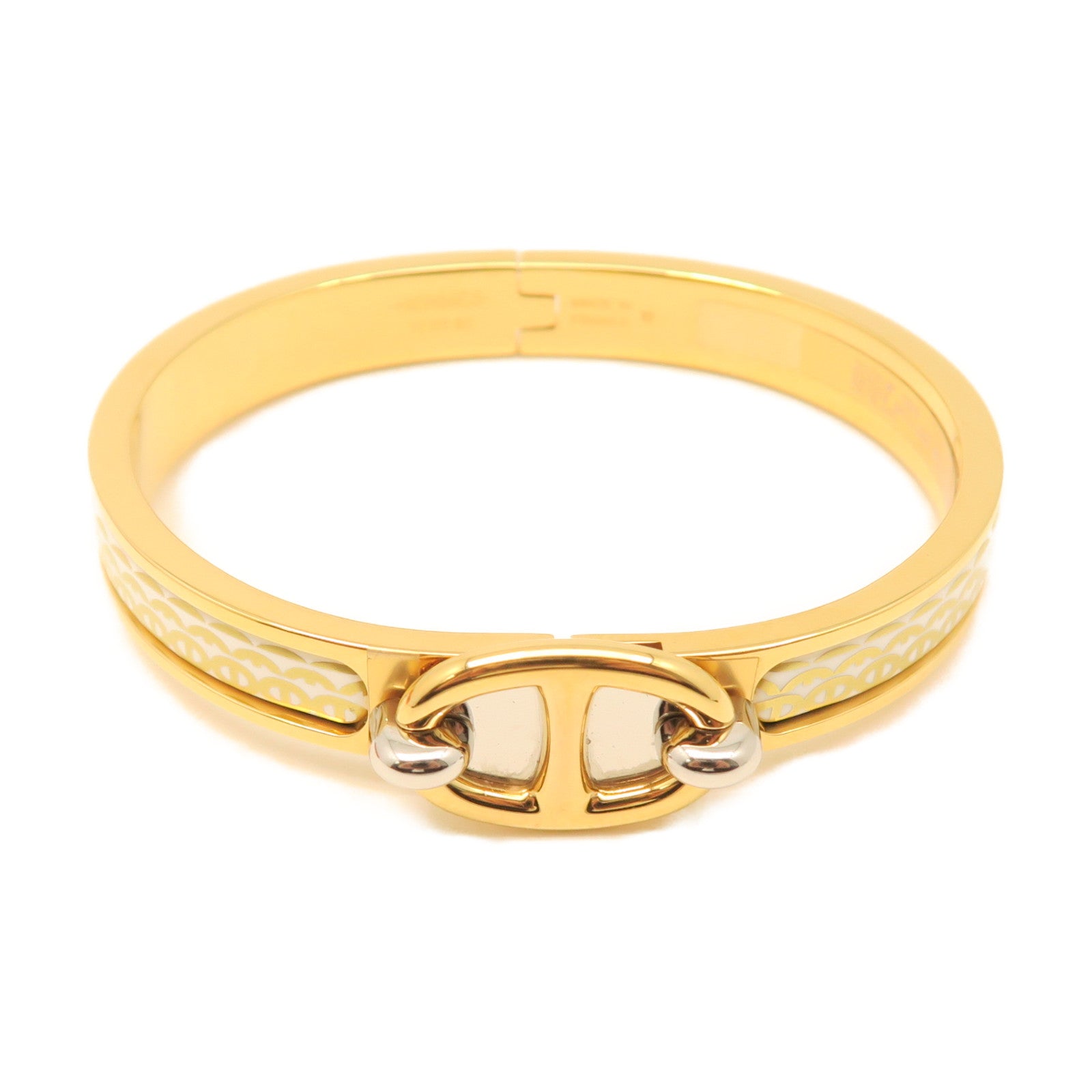 HERMES Metal/Ceramic Mini Clic CDA Bracelet Yellow/White