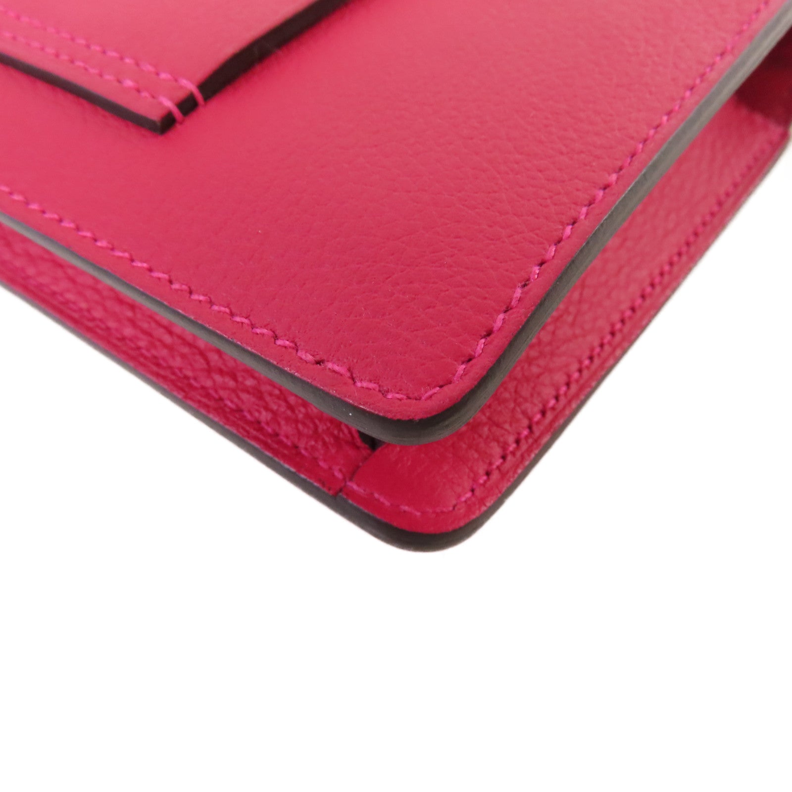 HERMES Evercolor皮革Roulis Slim Wallet銀扣鏈帶肩背袋Framboise覆盆子紅色