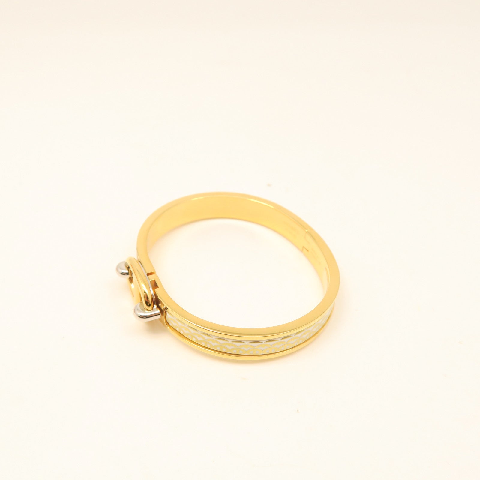 HERMES Metal/Ceramic Mini Clic CDA Bracelet Yellow/White