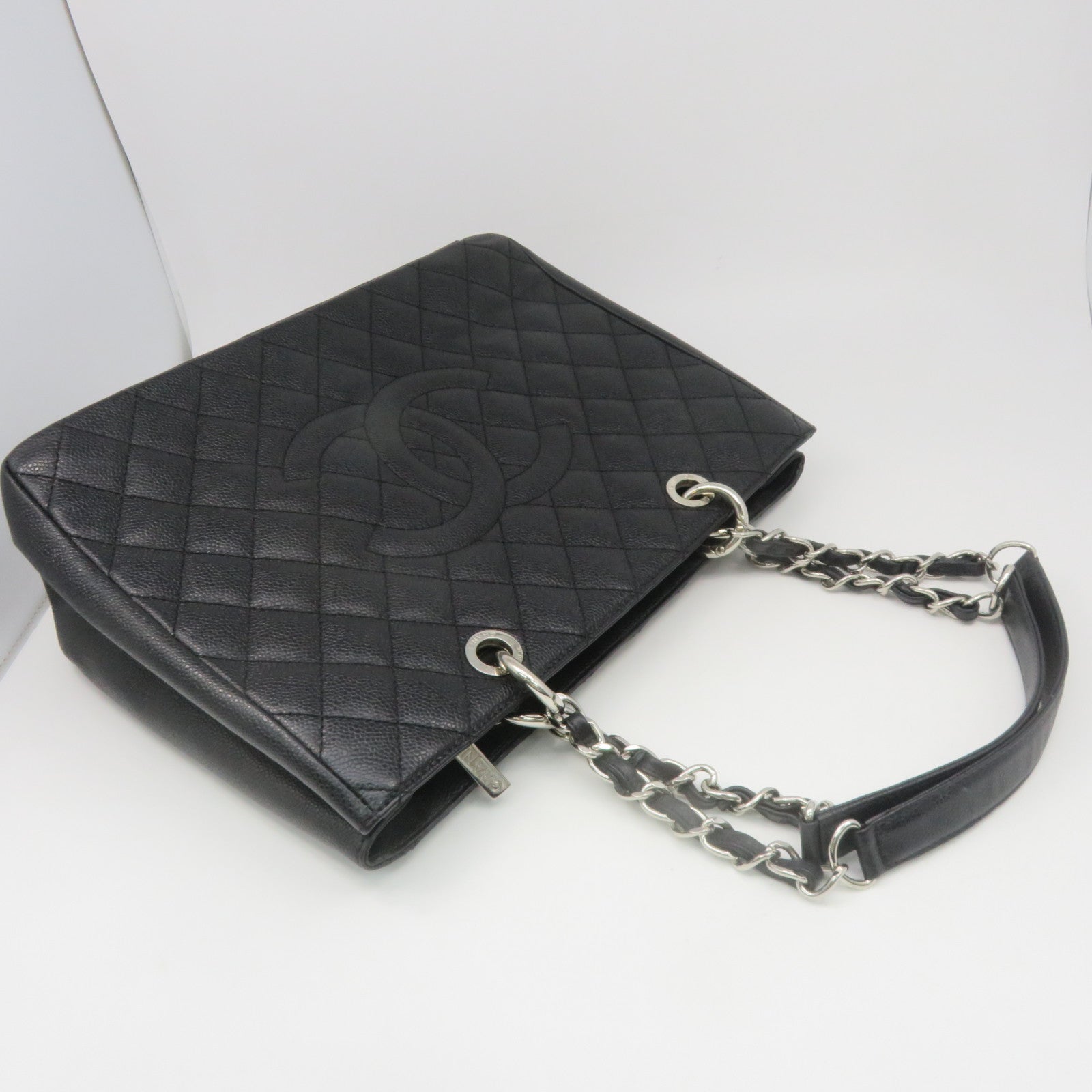 CHANEL 菱格Caviar皮革GST Tote Bag銀扣手挽袋黑色