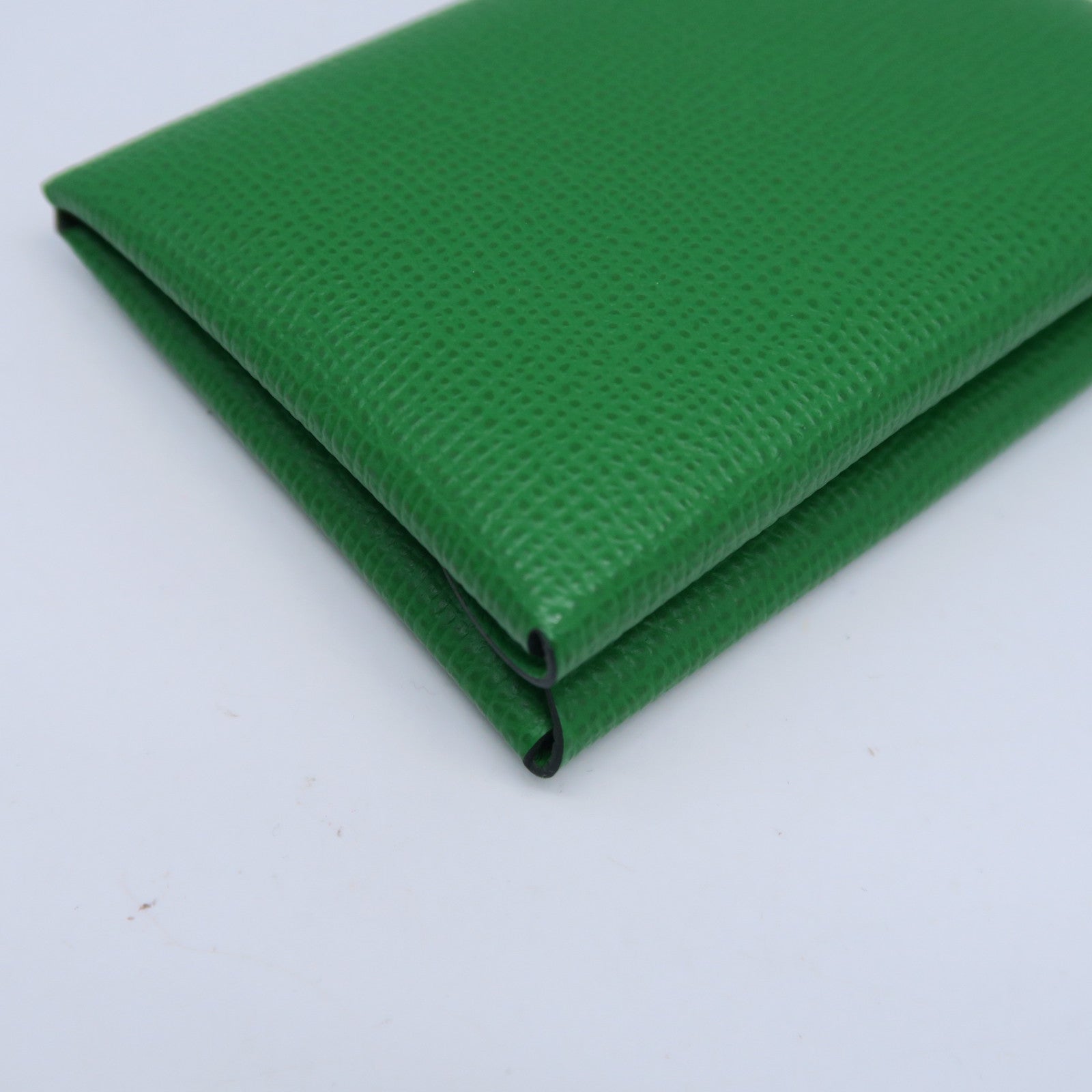 HERMES Epsom皮革Calvi Duo銀扣卡片套竹子綠色
