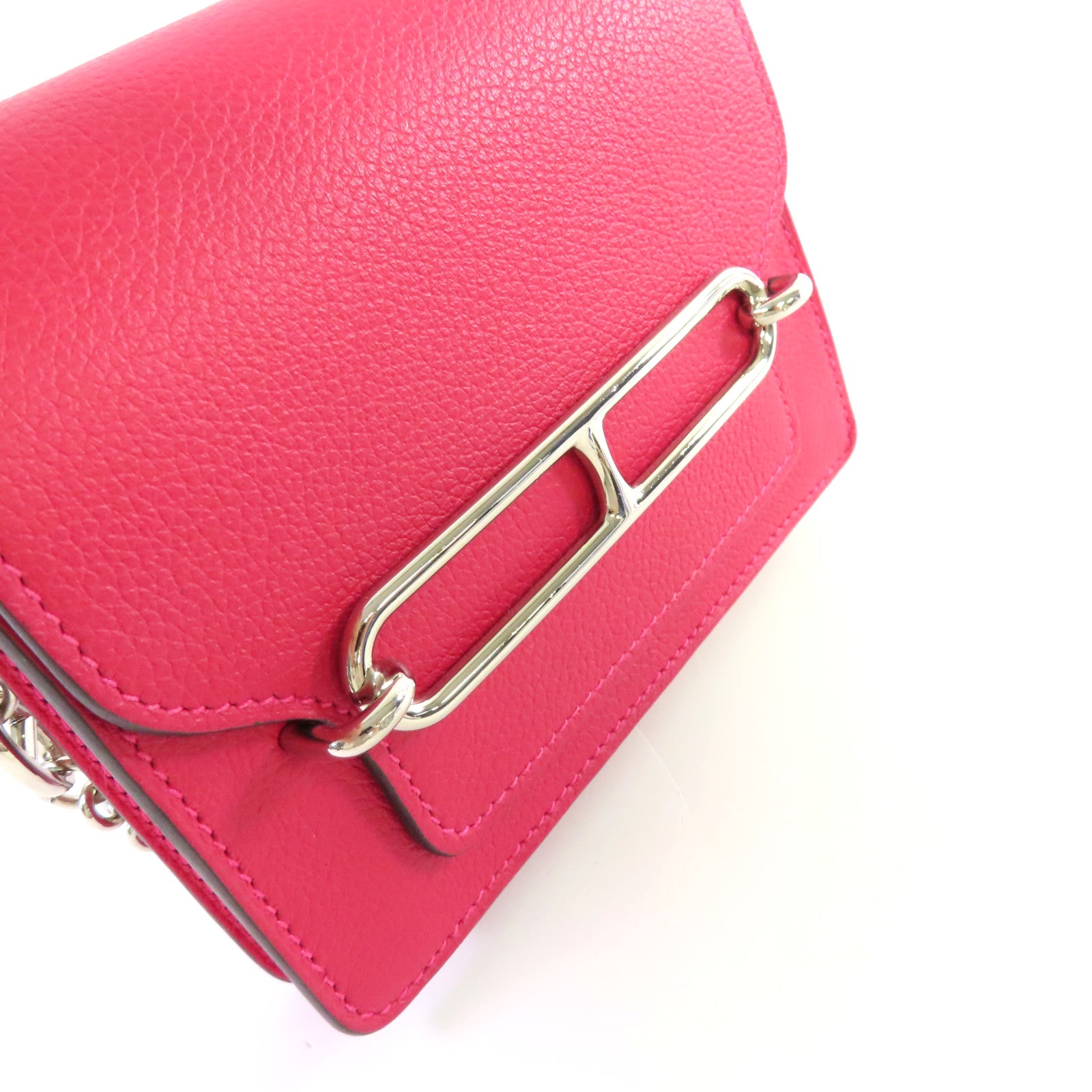 HERMES Evercolor皮革Roulis Slim Wallet銀扣鏈帶肩背袋Framboise覆盆子紅色